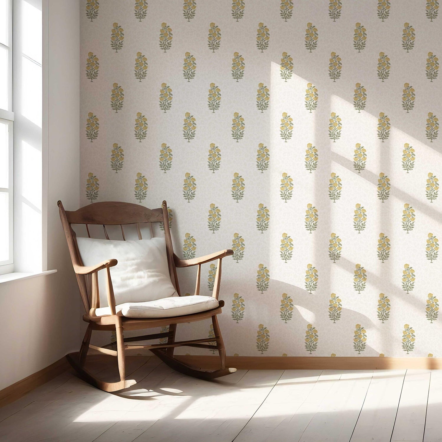Floral Block Print Nursery Wallpaper (Yellow/ Green)