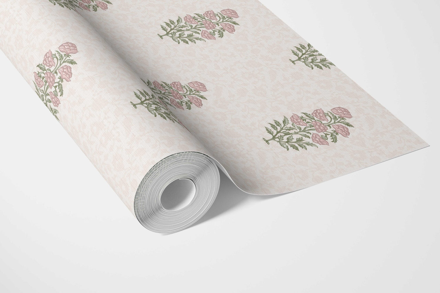 Floral Block Print Bathroom Wallpaper (Pink/ Green)