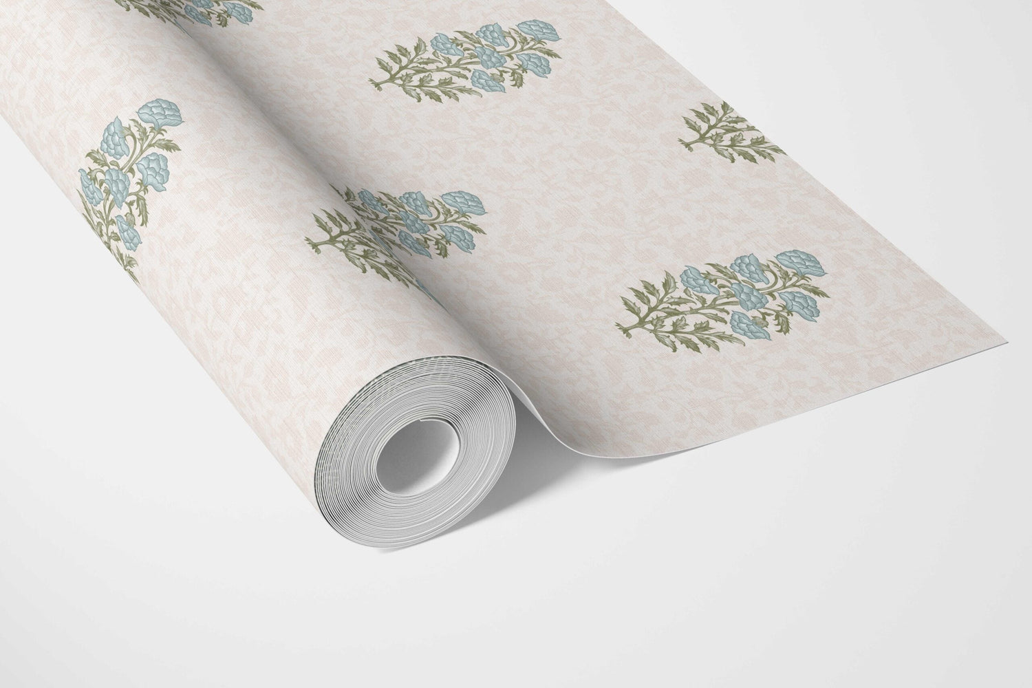 Floral Block Print Bathroom Wallpaper (Duck Egg Blue/ Green)