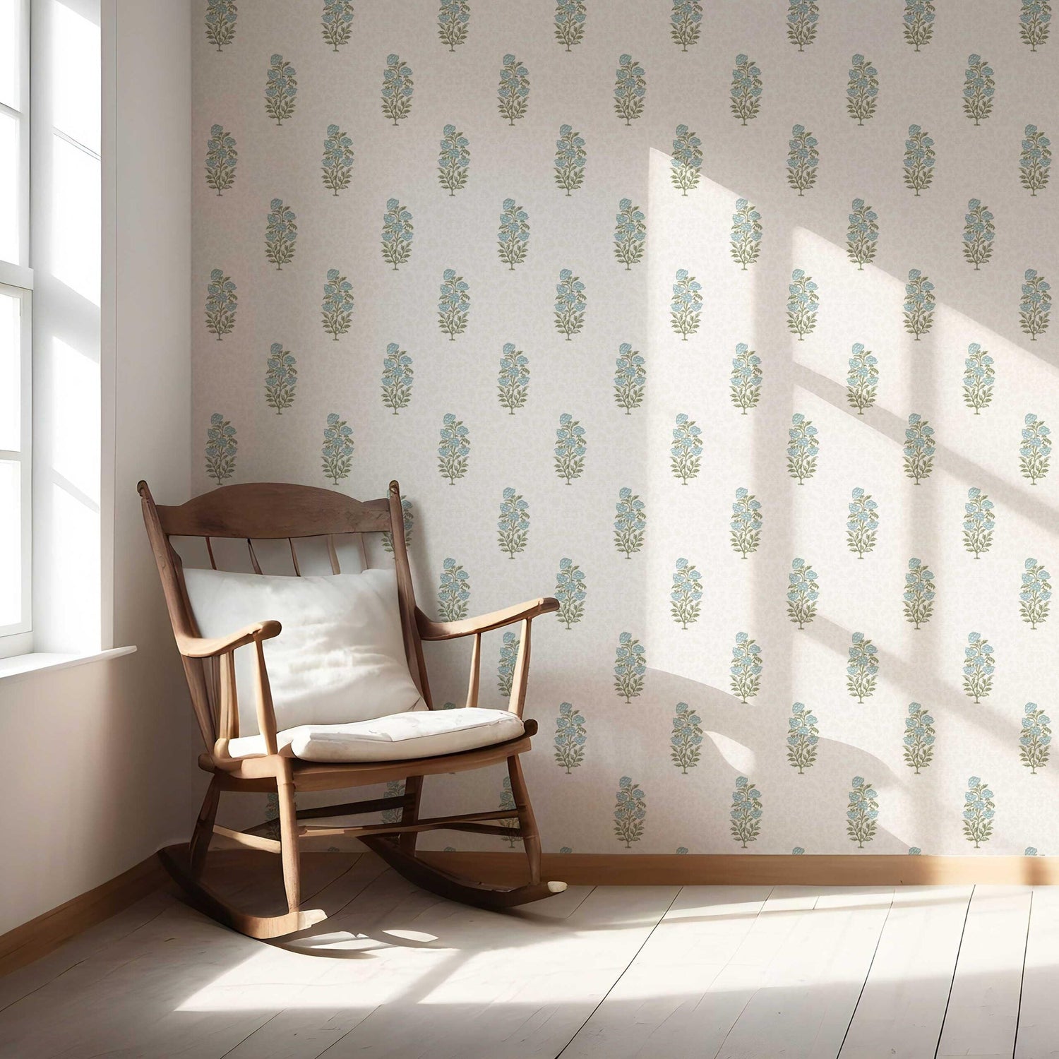 Floral Block Print Nursery Wallpaper (Duck Egg Blue/ Green)