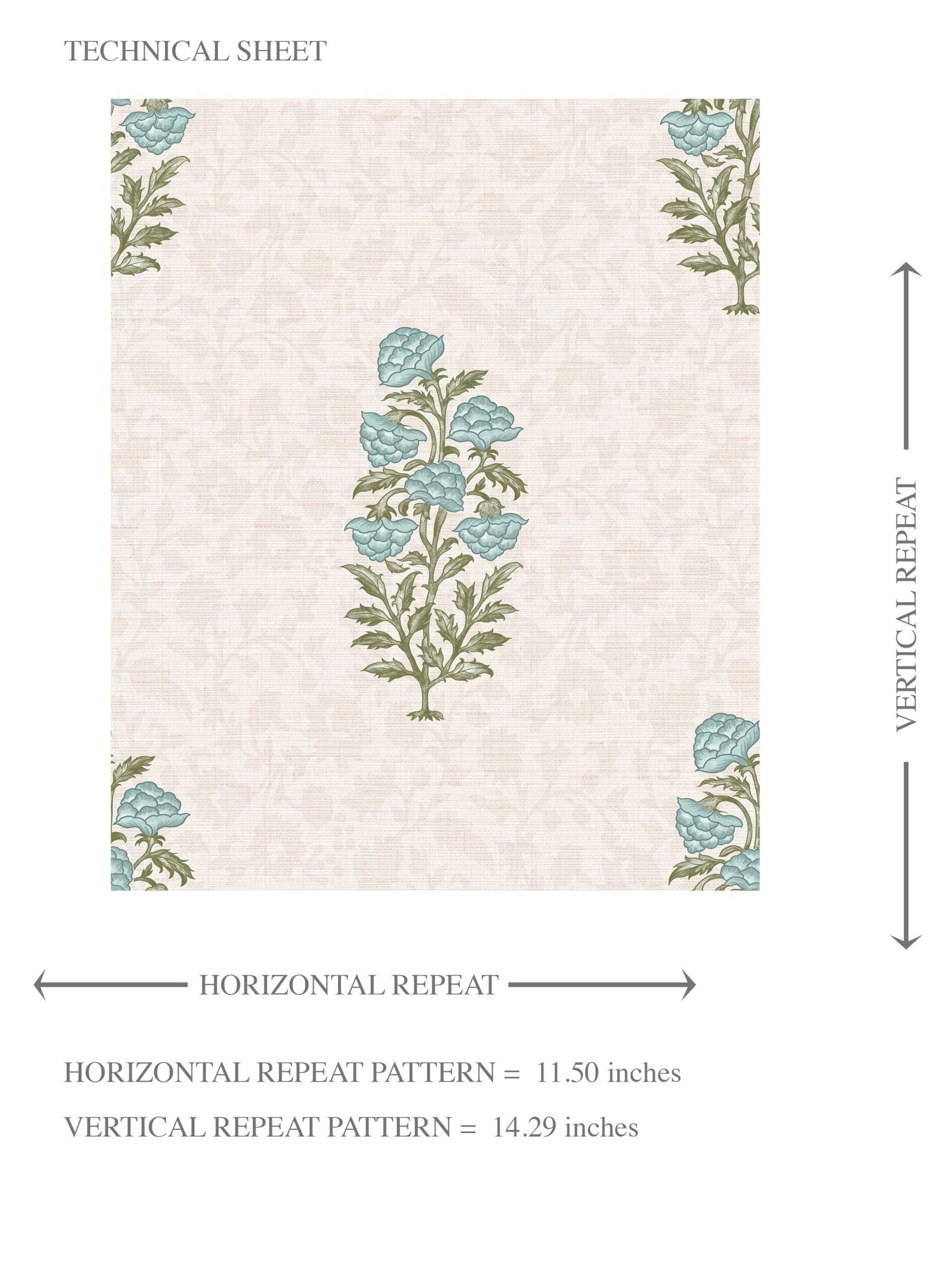 Floral Block Print Kids Room Wallpaper (Duck Egg Blue/ Green)