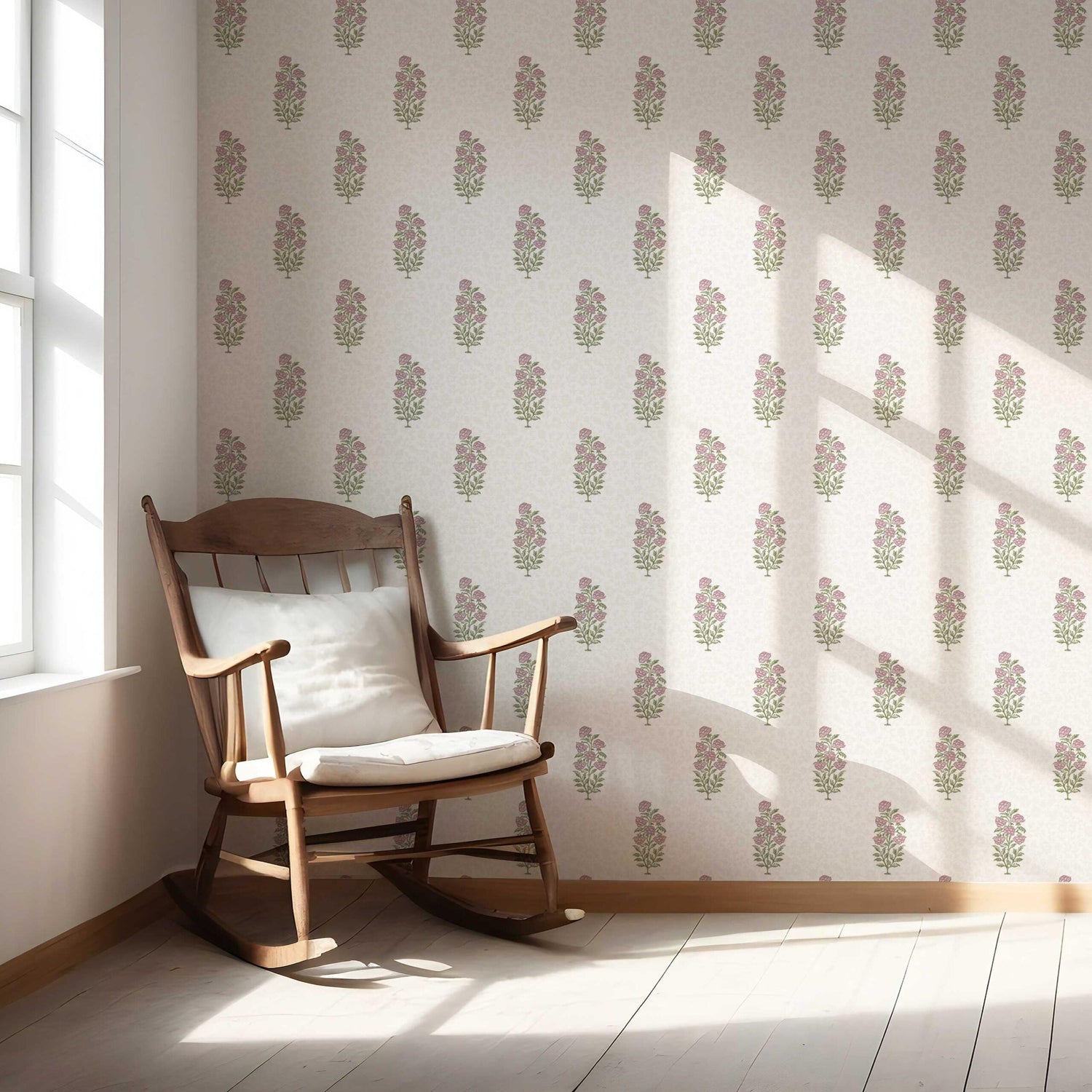 Floral Block Print Nursery Wallpaper (Blush Pink/ Green)