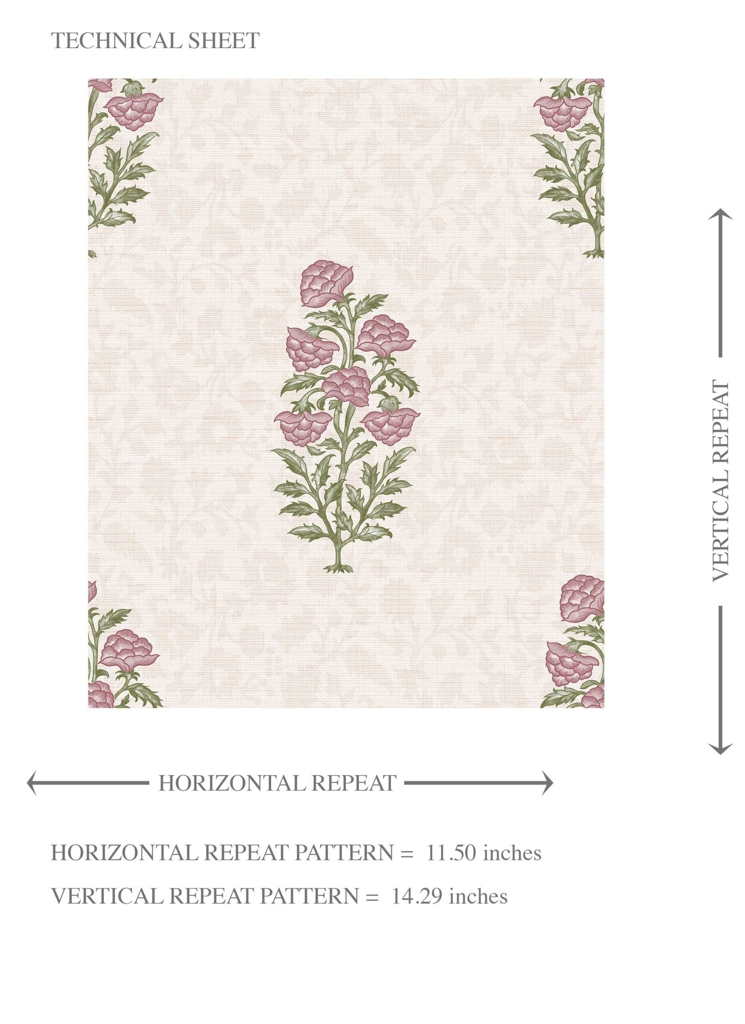 Floral Block Print Kids Room Wallpaper (Blush Pink/ Green)