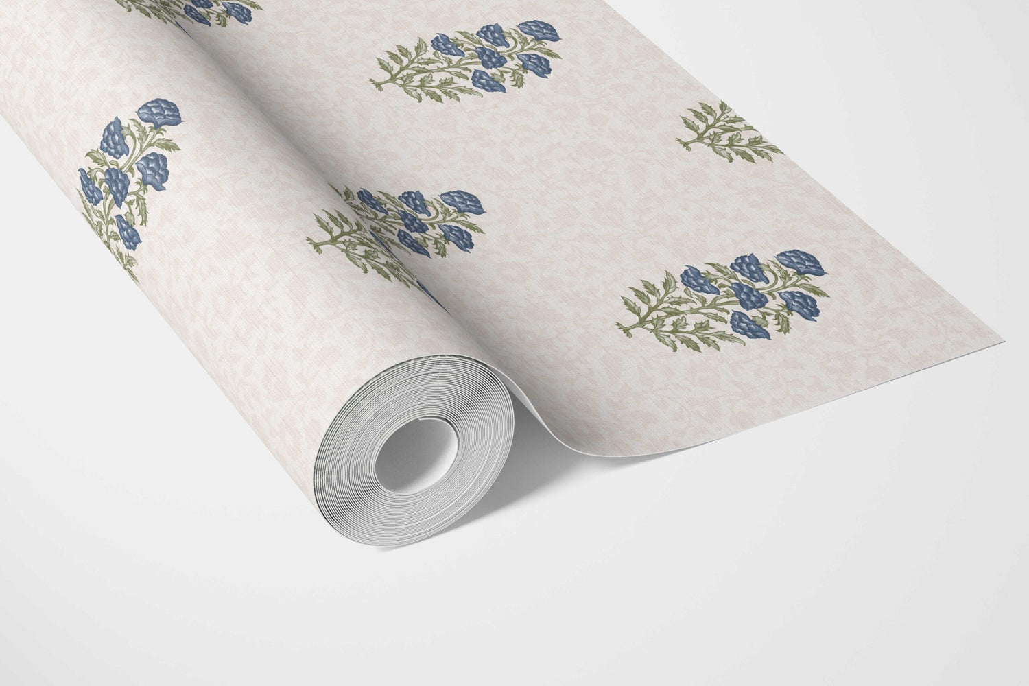 Floral Block Print Bathroom Wallpaper Navy Blue/ Green
