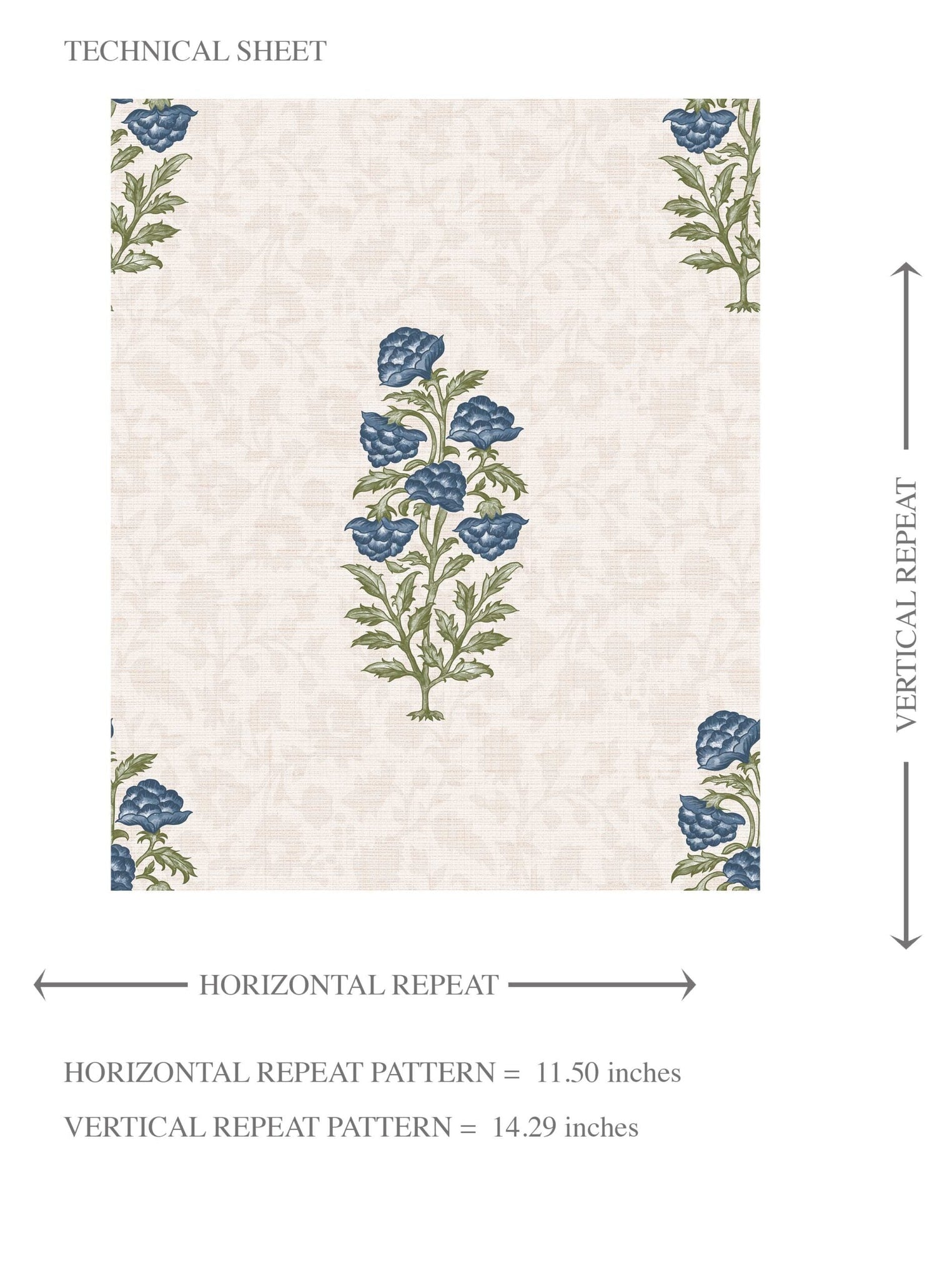 Floral Block Print Kids Room Wallpaper Navy Blue/ Green