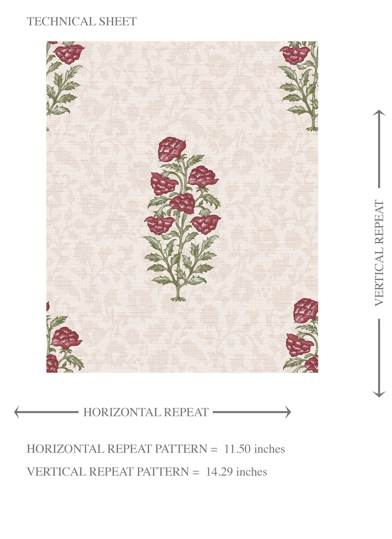 Floral Block Print Kids Room Wallpaper (Deep Red/ Maroon/ Green)