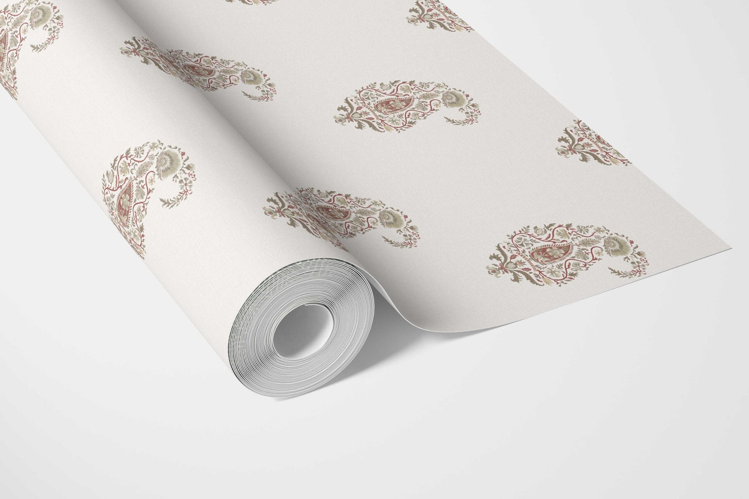 Paisley Floral Bathroom Wallpaper (Red/ Green/ Gray)