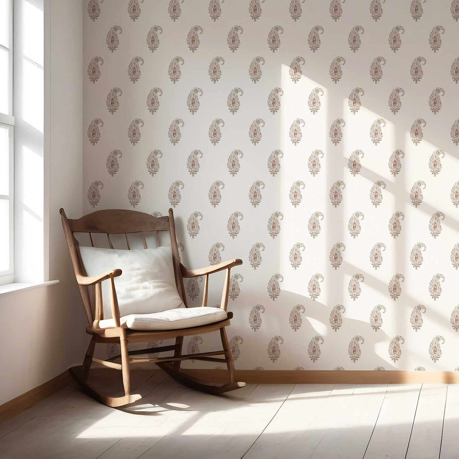 Paisley Floral Nursery Wallpaper (Red/ Green/ Gray)