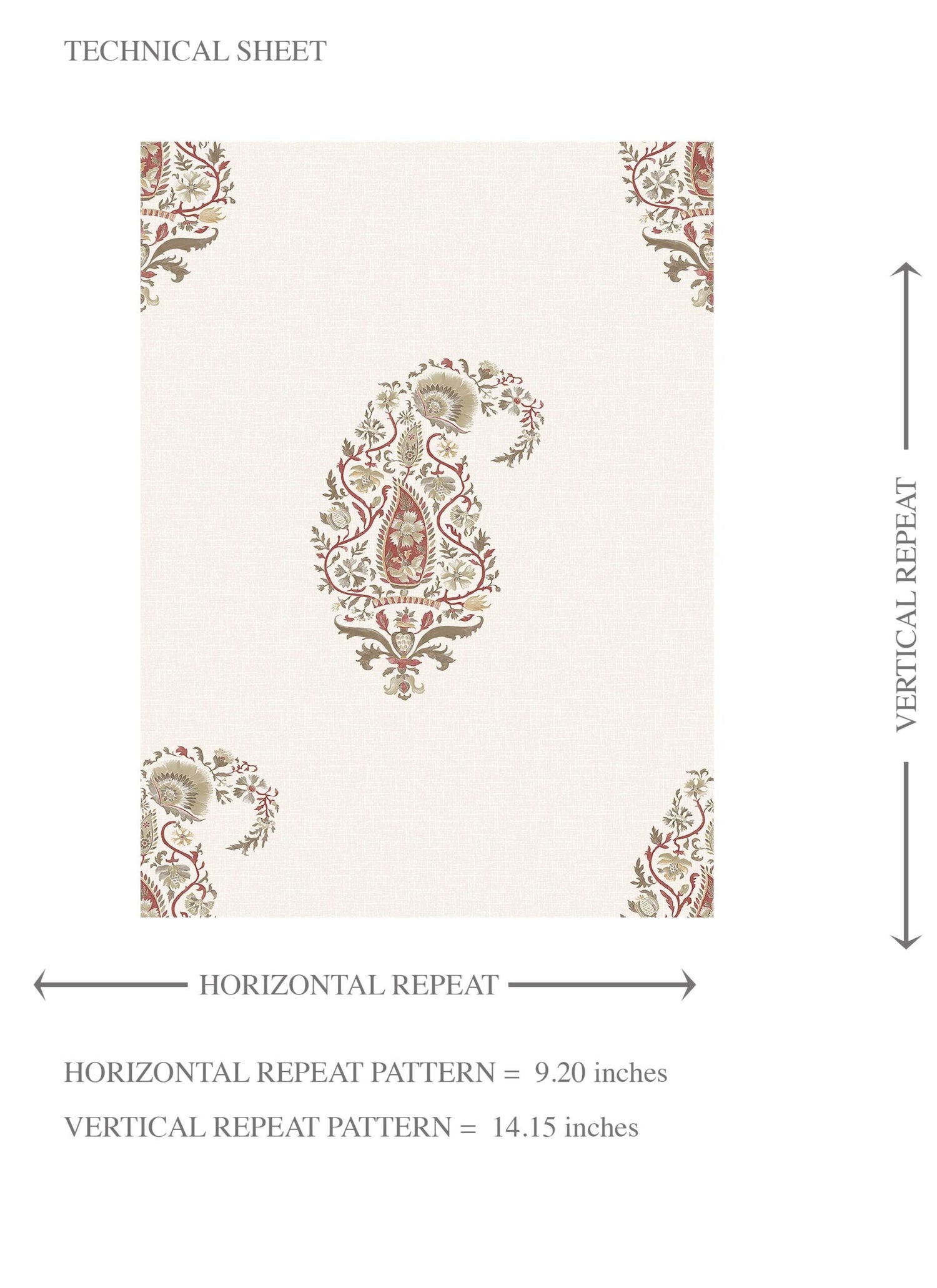 Paisley Floral Kids Room Wallpaper (Red/ Green/ Gray)