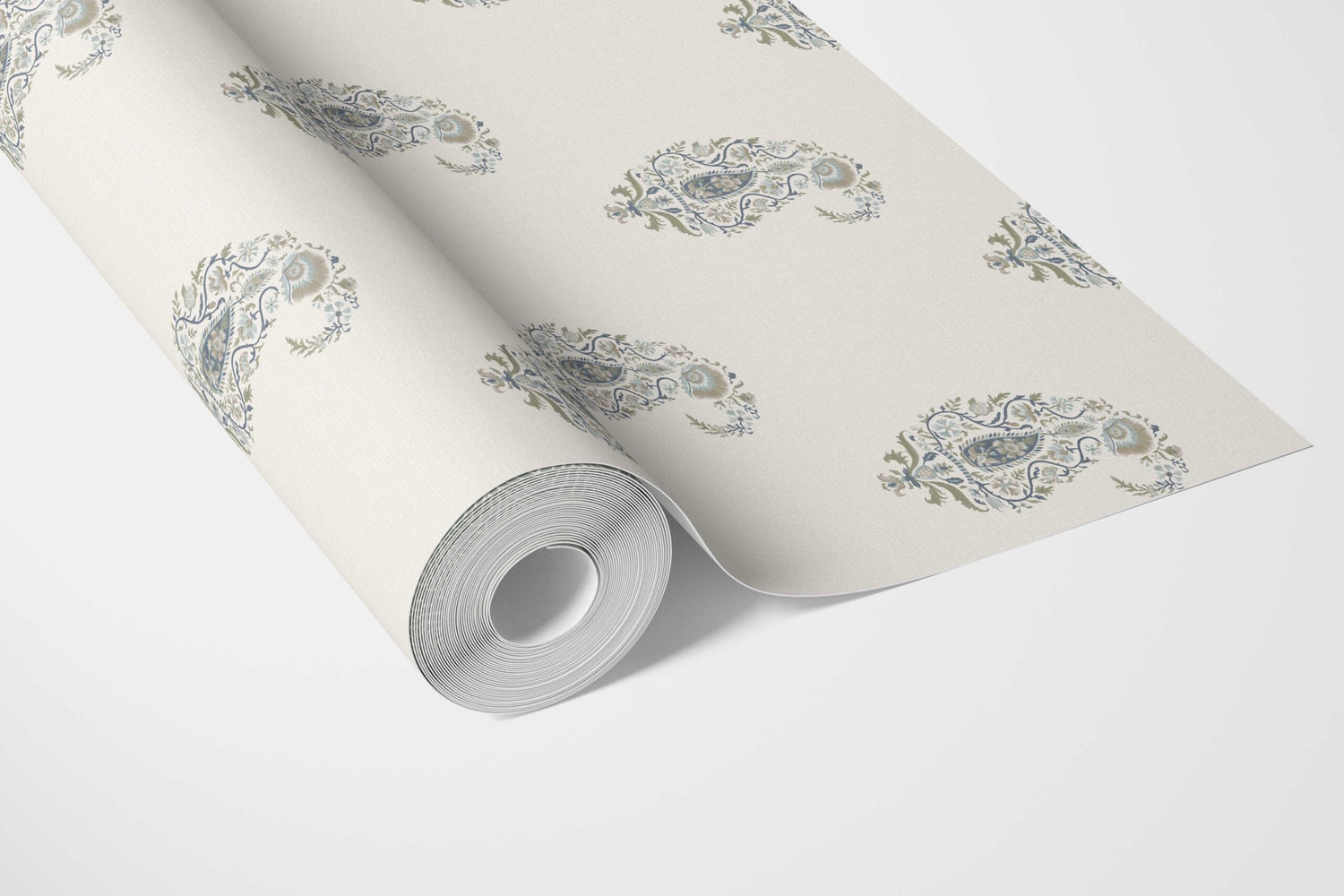 Paisley Floral Bathroom Wallpaper (Beige/ Blue/ Green)