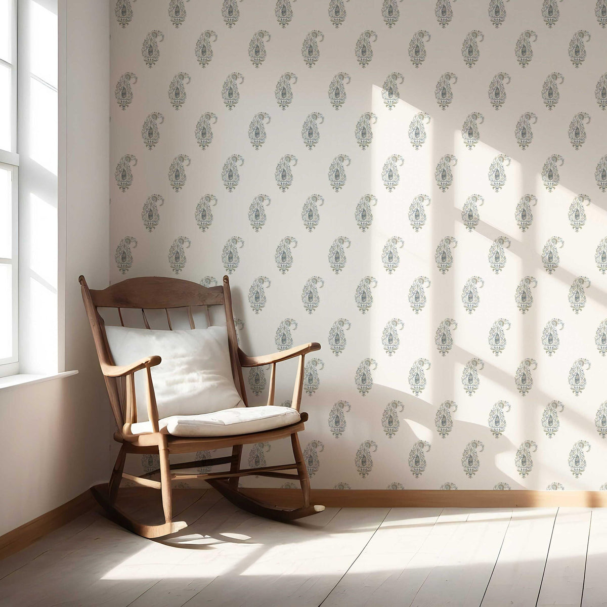 Paisley Floral Nursery Wallpaper (Beige/ Blue/ Green)