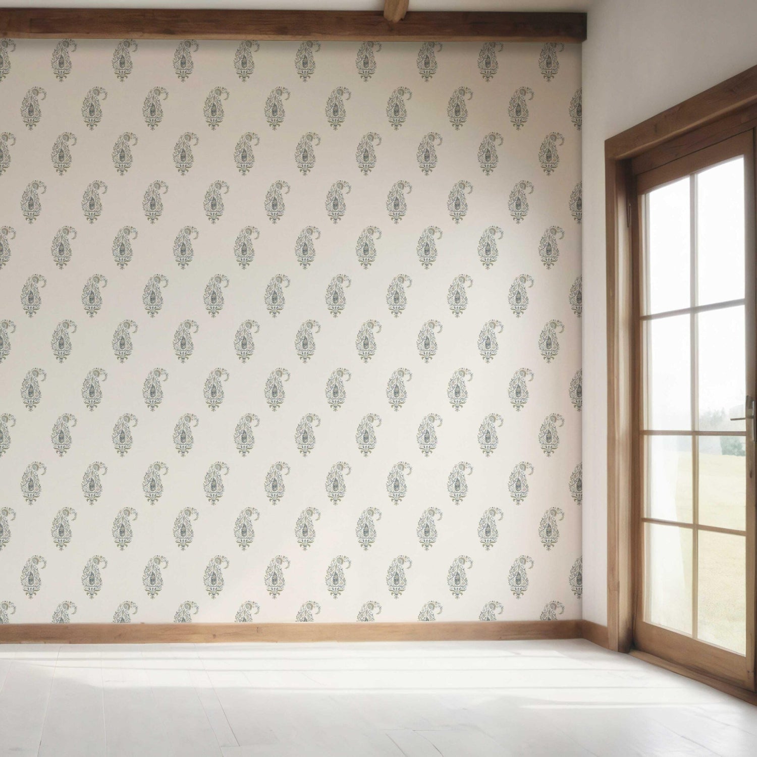 Paisley Floral Bedroom Wallpaper (Beige/ Blue/ Green)