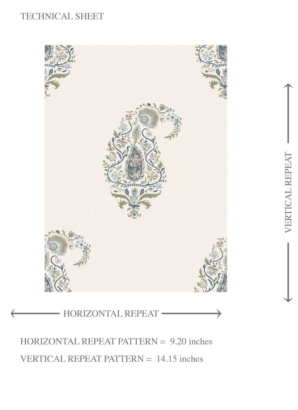 Paisley Floral Kids Room Wallpaper (Beige/ Blue/ Green)