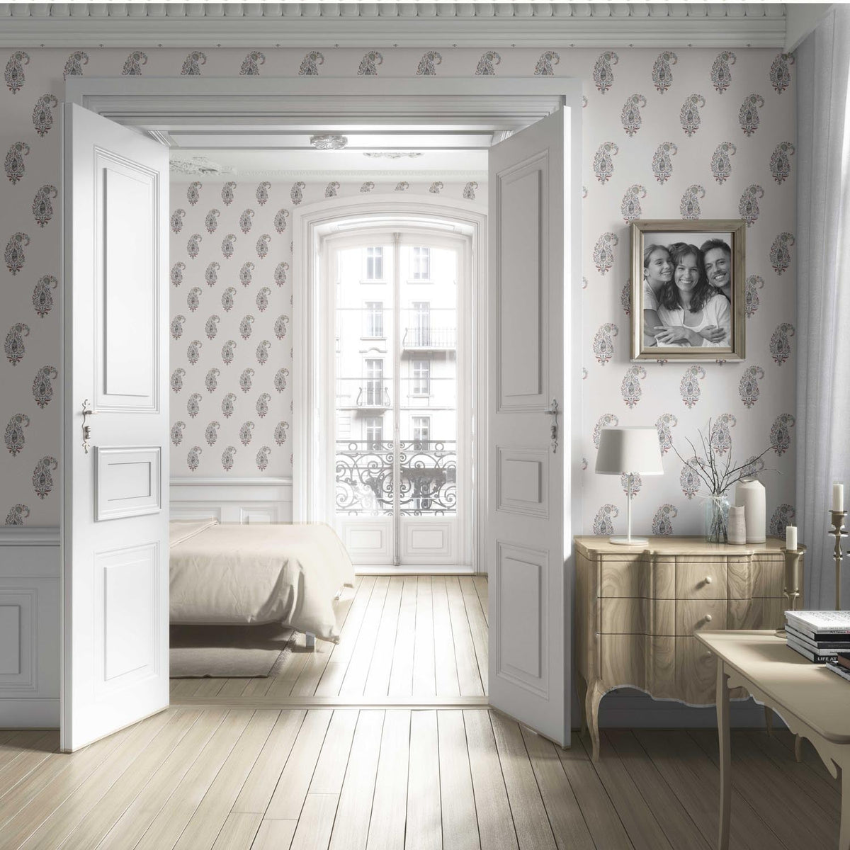 Paisley Floral Living Room Wallpaper (Beige/ Navy Blue/ Deep Red/ Gray)