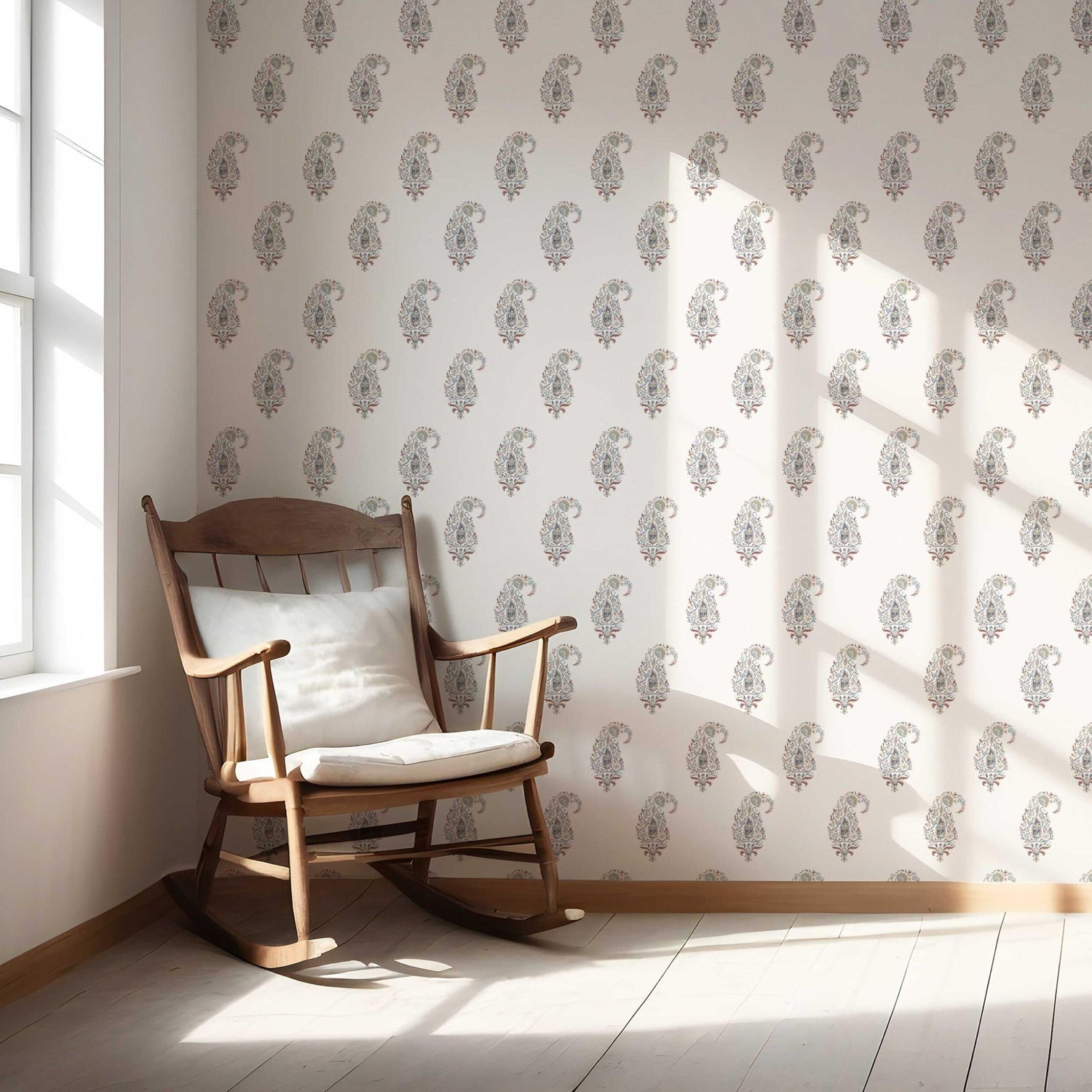 Paisley Floral Nursery Wallpaper (Beige/ Navy Blue/ Deep Red/ Gray)