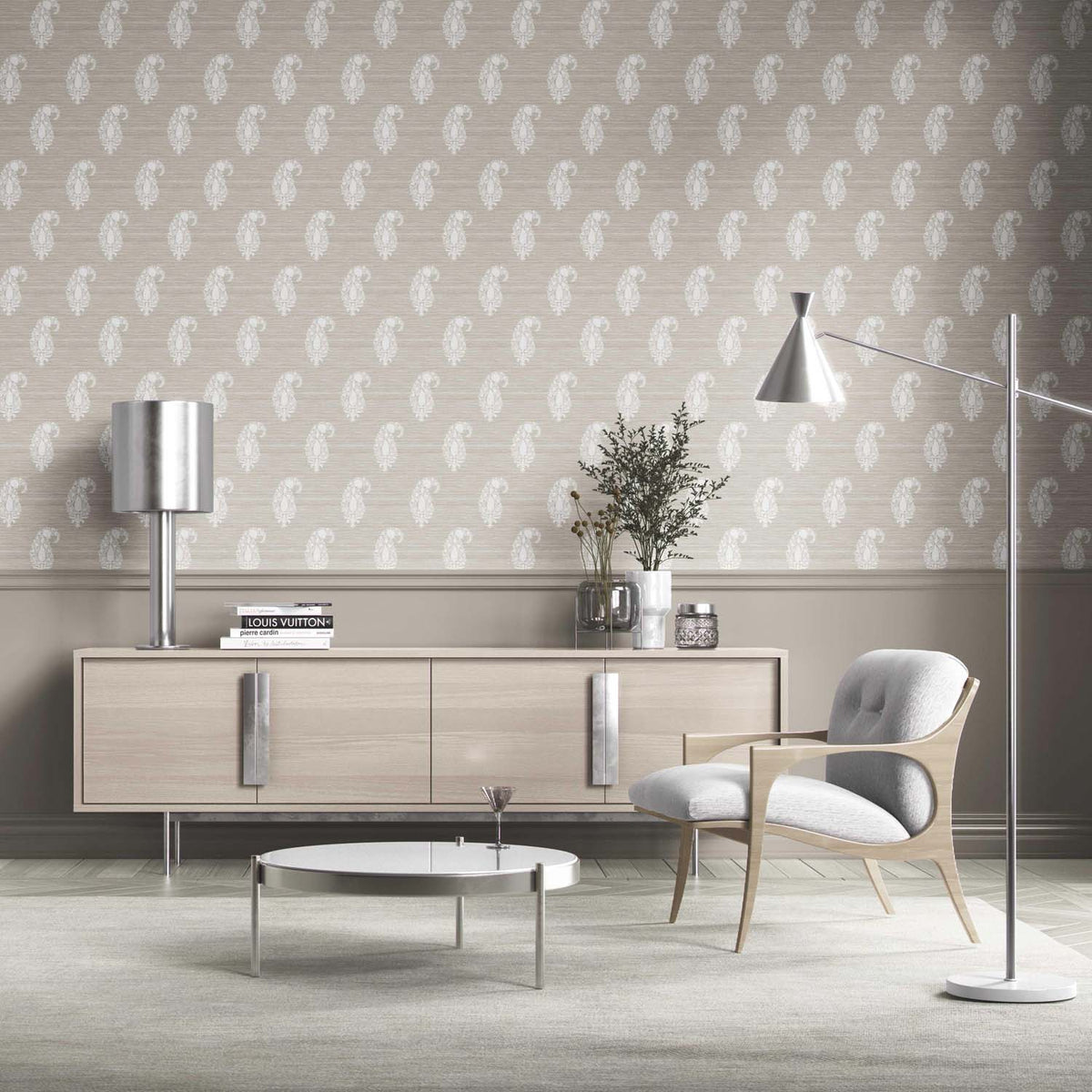 Neutral Paisley Floral Kitchen Wallpaper (Beige/ Warm Gray/ Taupe/ White)