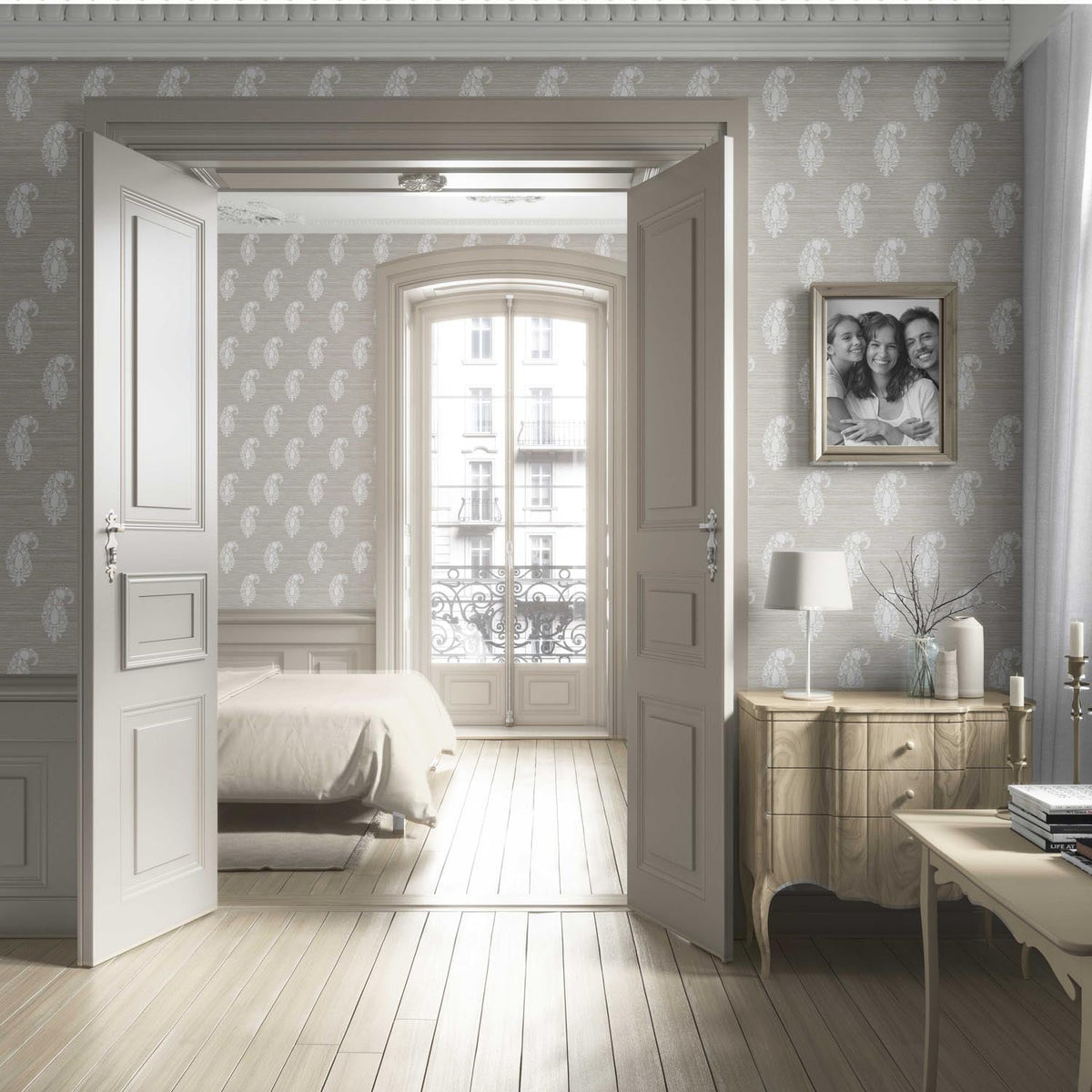 Neutral Paisley Floral Living Room Wallpaper (Beige/ Warm Gray/ Taupe/ White)