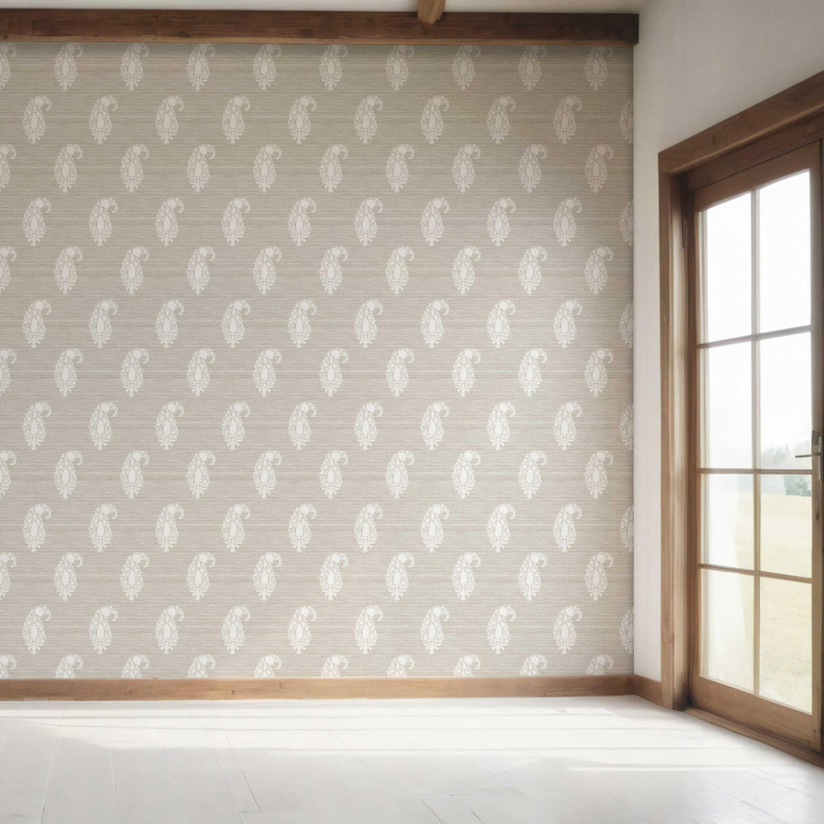 Neutral Paisley Floral Bedroom Wallpaper (Beige/ Warm Gray/ Taupe/ White)