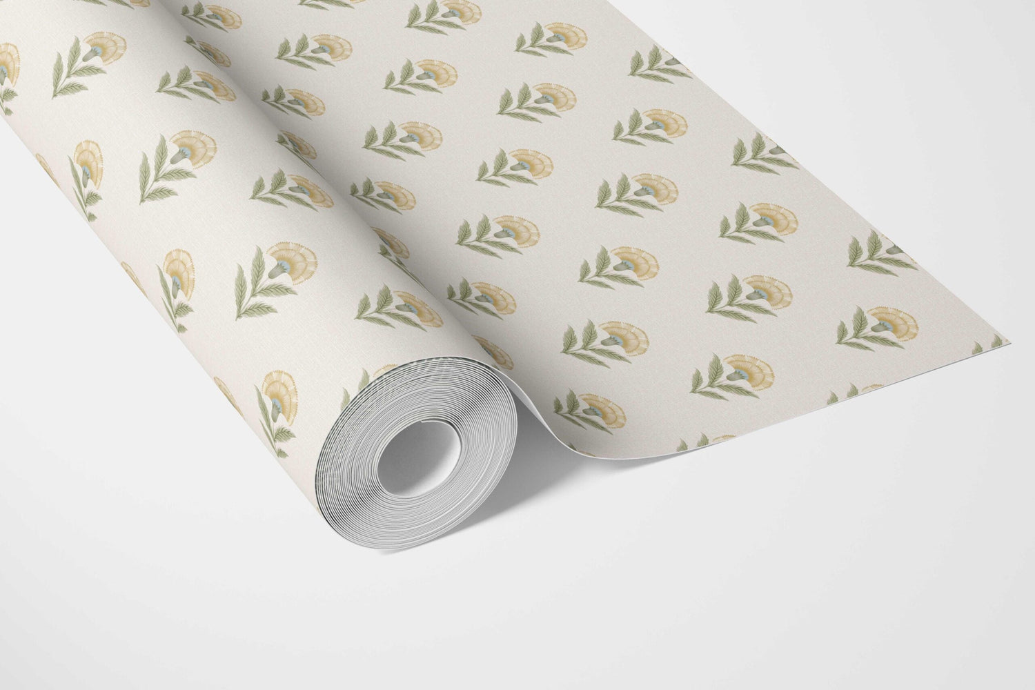 Floral Block Print Kitchen Wallpaper (Pale Yellow/ Green)