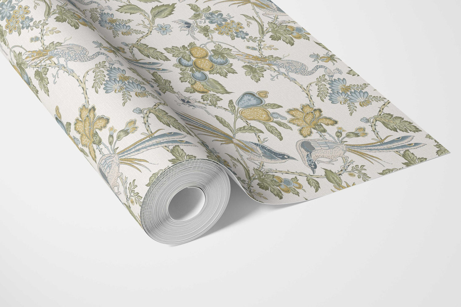 Floral/ Birds Print Bathroom Wallpaper (Blue/ Green/ Yellow/ Gray)