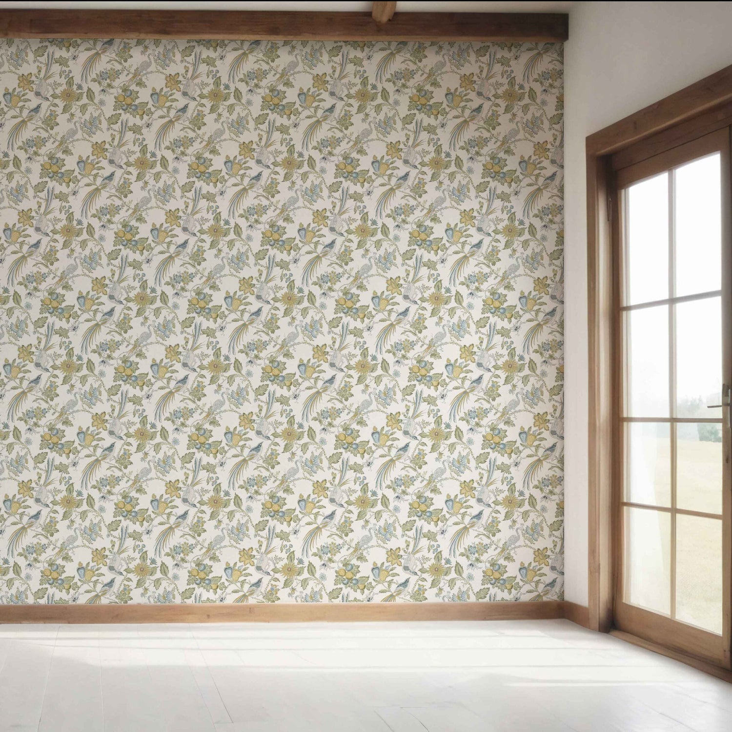 Floral/ Birds Print Bedroom Wallpaper (Blue/ Green/ Yellow/ Gray)