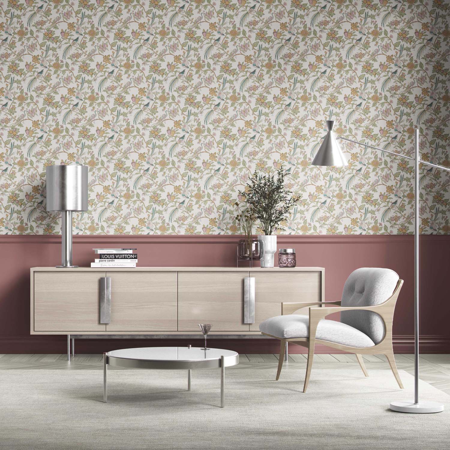 Floral/ Birds Print Kitchen Wallpaper (Pink/ Yellow/ Green/ Blue)