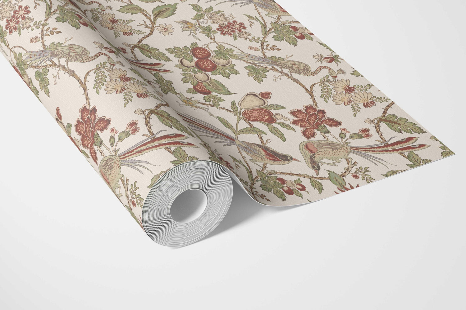 Floral/ Birds Print Bathroom Wallpaper (Red/ Brown/ Green/ Beige)