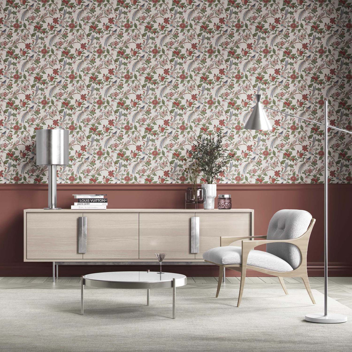 Floral/ Birds Print Kitchen Wallpaper (Deep Red/ Pink/ Green/ Gray/ Blue)