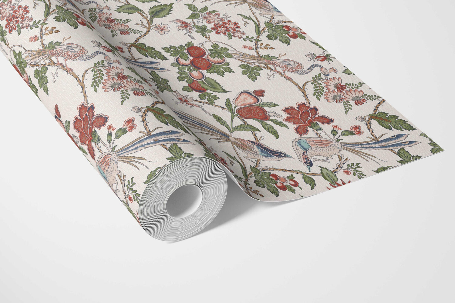 Floral/ Birds Print Bathroom Wallpaper (Deep Red/ Pink/ Green/ Gray/ Blue)