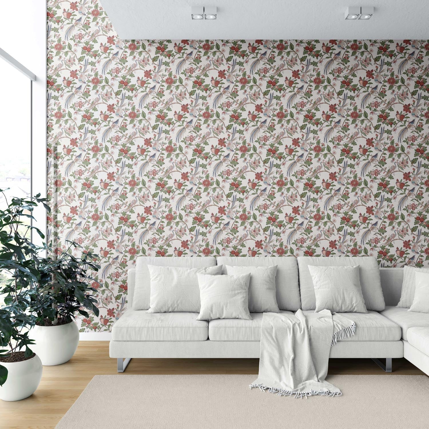 Floral/ Birds Print Shower Toilet Wallpaper (Deep Red/ Pink/ Green/ Gray/ Blue)