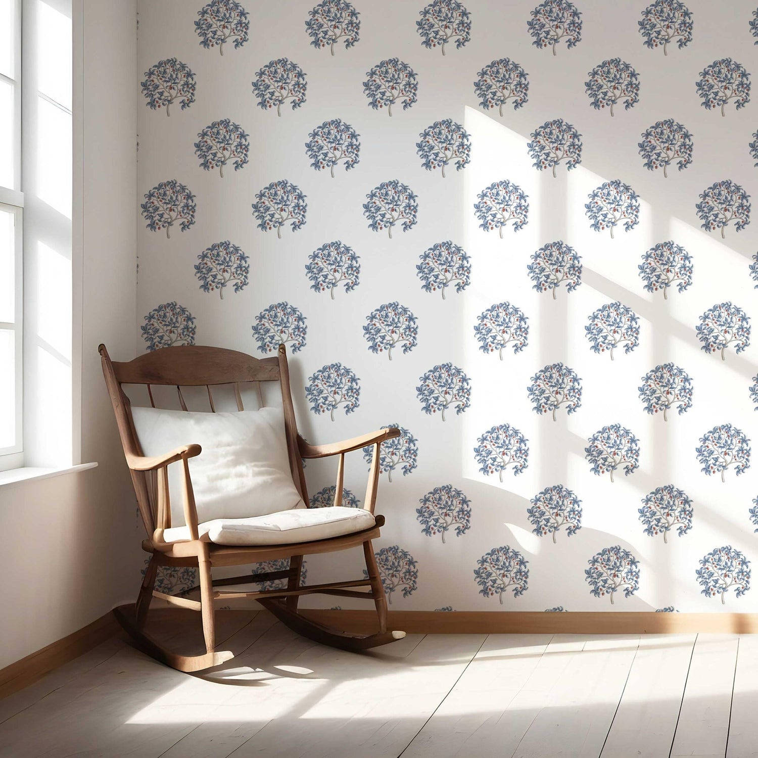 Floral Block Print Nursery Wallpaper (Navy Blue/ Red)