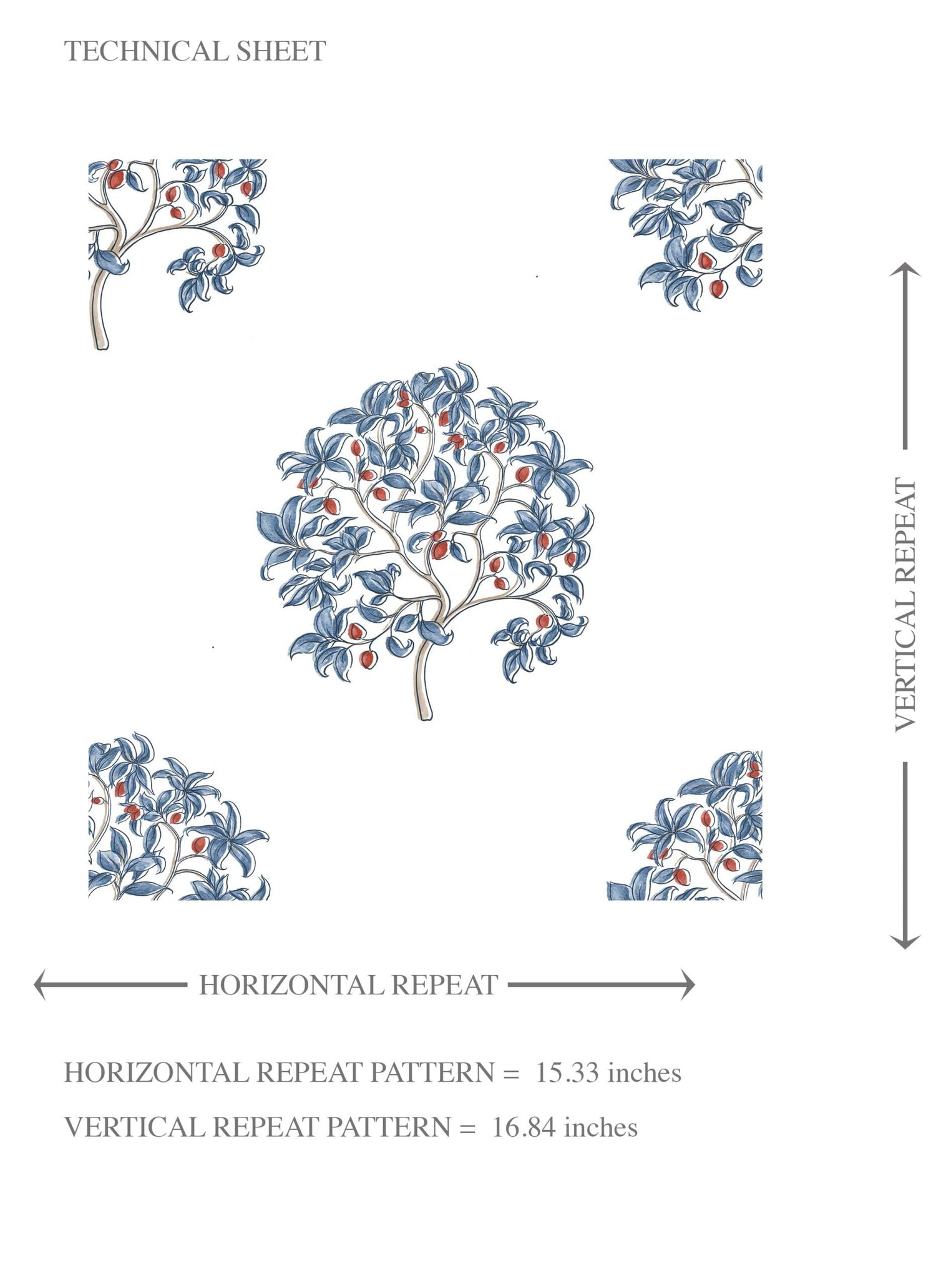 Floral Block Print Kids Room Wallpaper (Navy Blue/ Red)