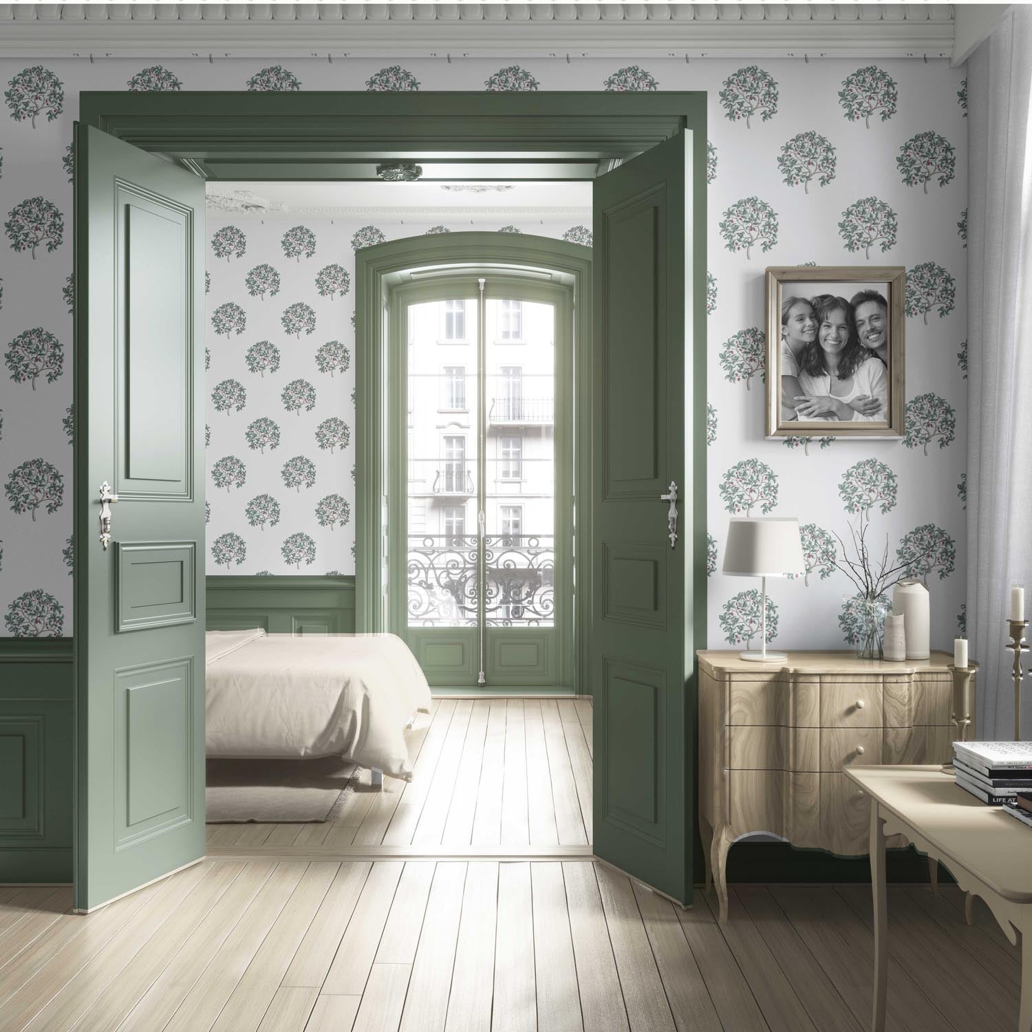 Floral Block Print Living Room Wallpaper (Green/ Pink)