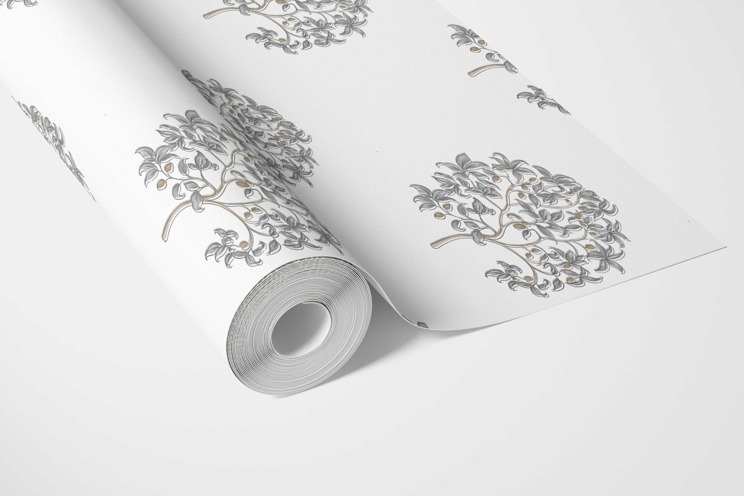 Neutral Floral Block Print Bathroom Wallpaper (Gray/ Brown)
