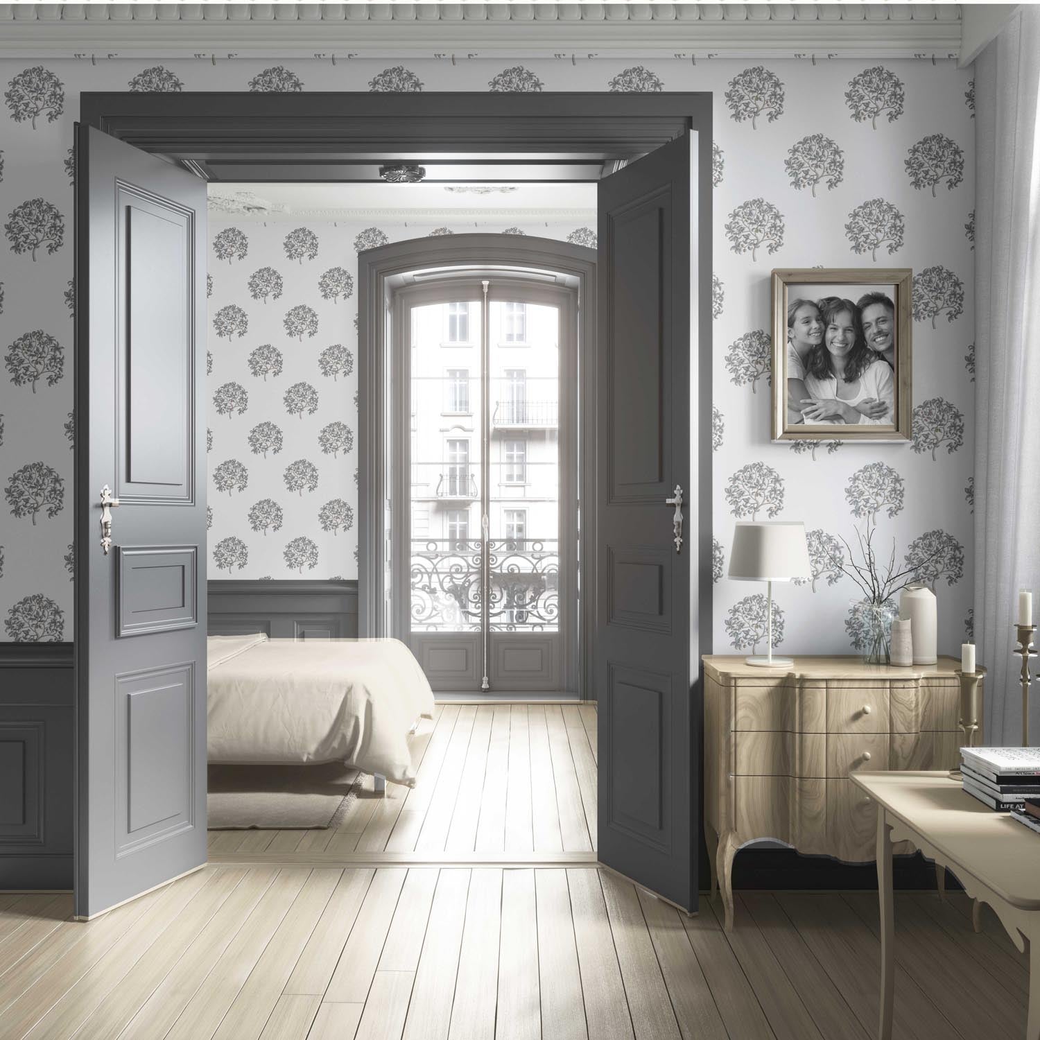 Neutral Floral Block Print Living Room Wallpaper (Gray/ Brown)