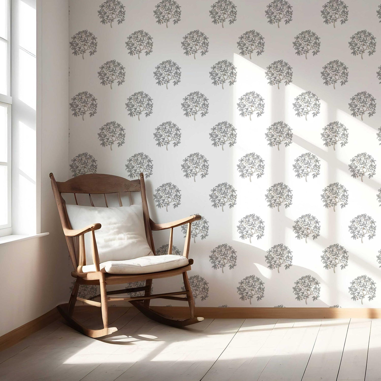 Neutral Floral Block Print Nursery Wallpaper (Gray/ Brown)