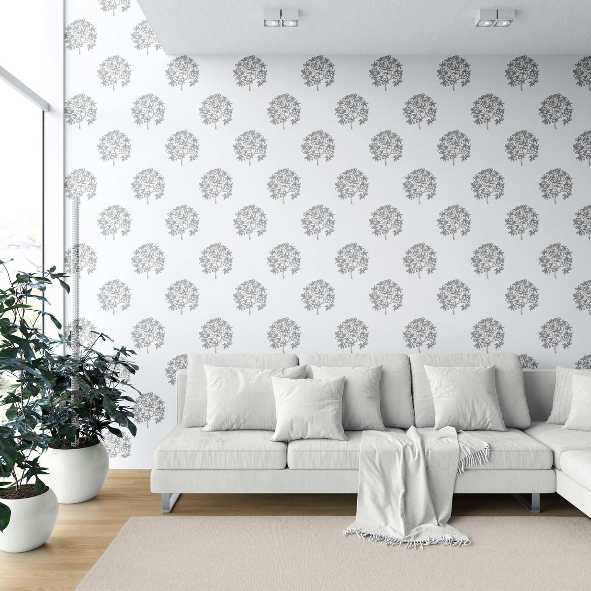 Neutral Floral Block Print Shower Toilet Wallpaper (Gray/ Brown)