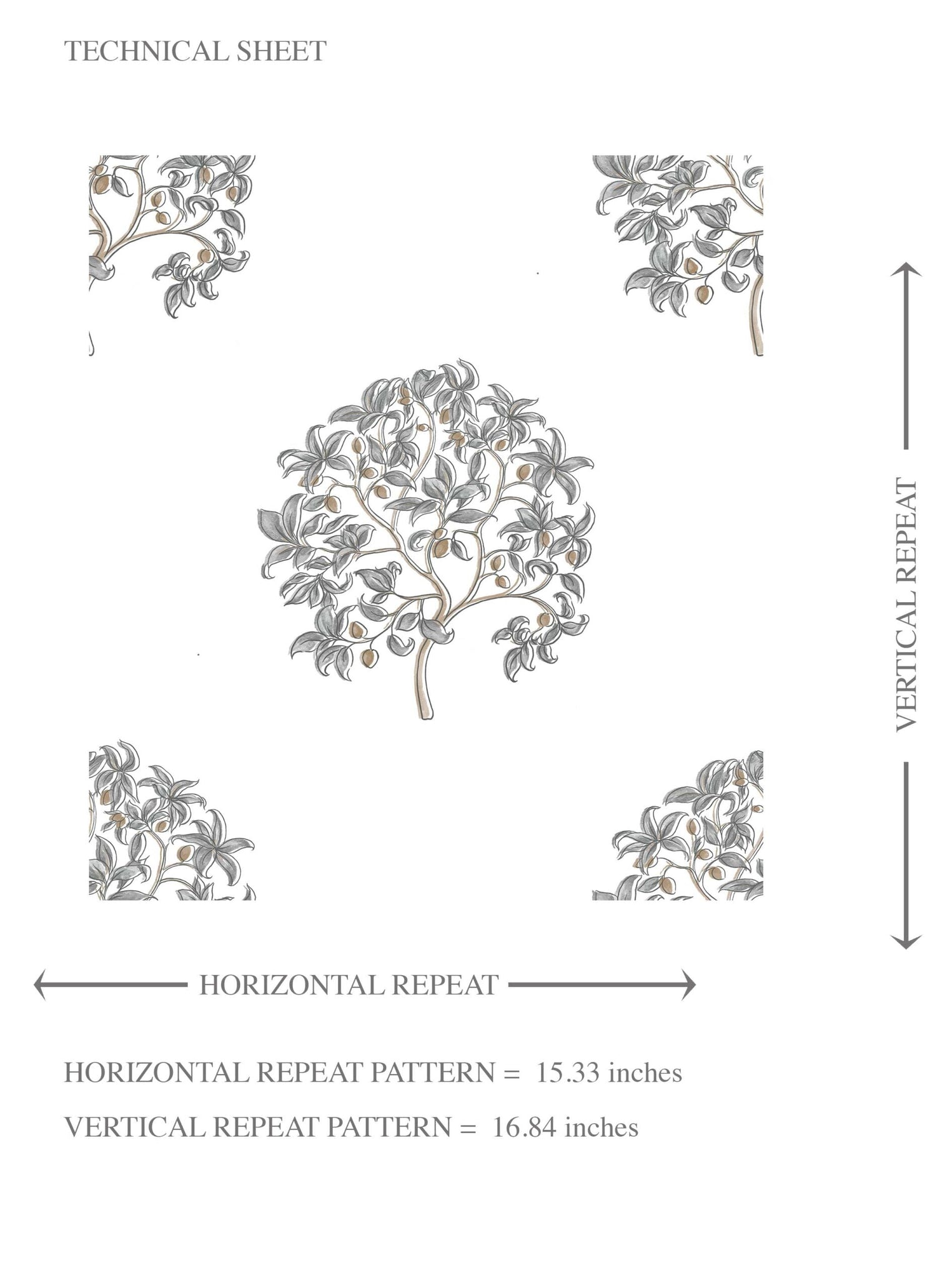 Neutral Floral Block Print Kids Room Wallpaper (Gray/ Brown)