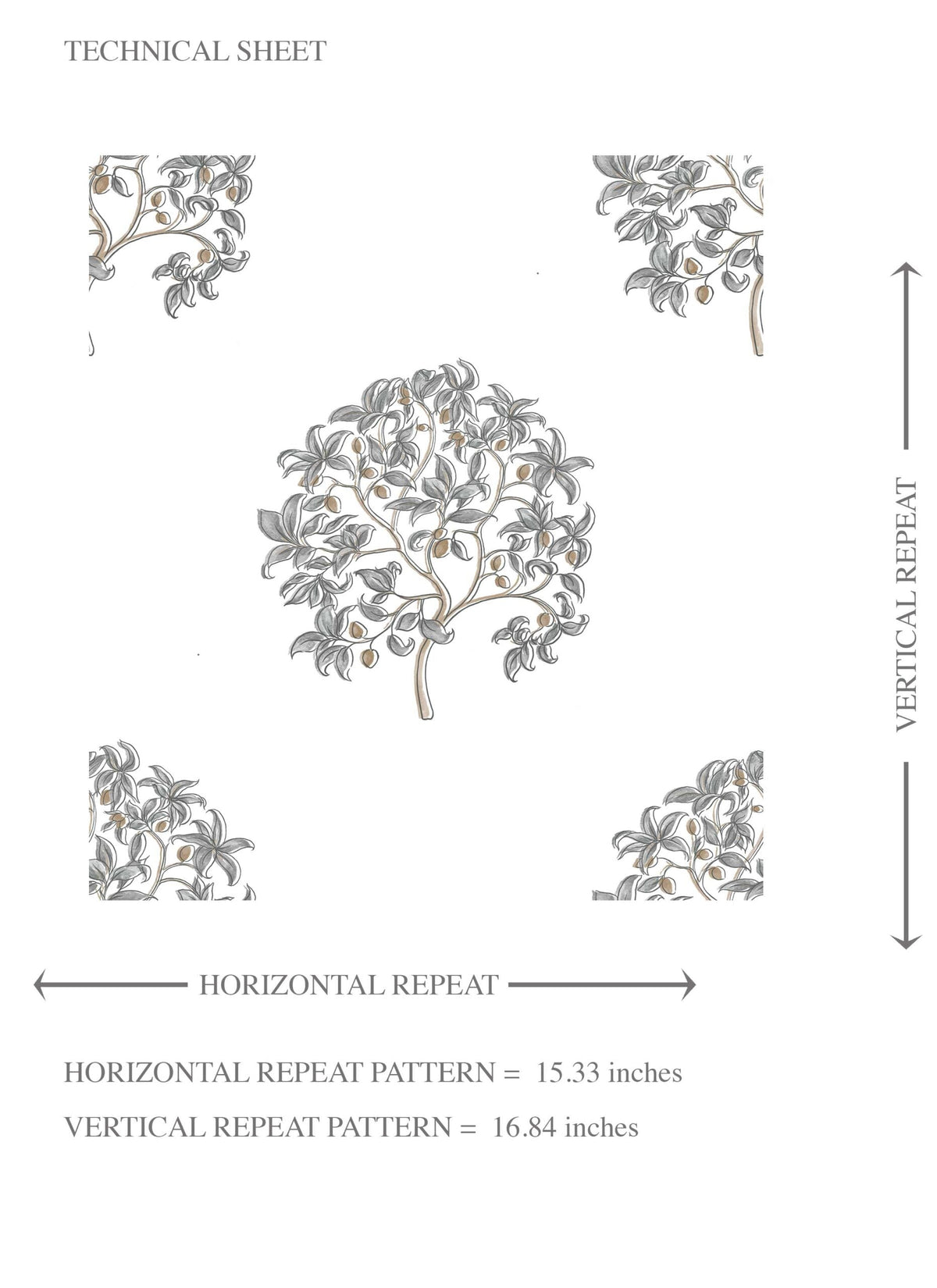 Neutral Floral Block Print Kids Room Wallpaper (Gray/ Brown)