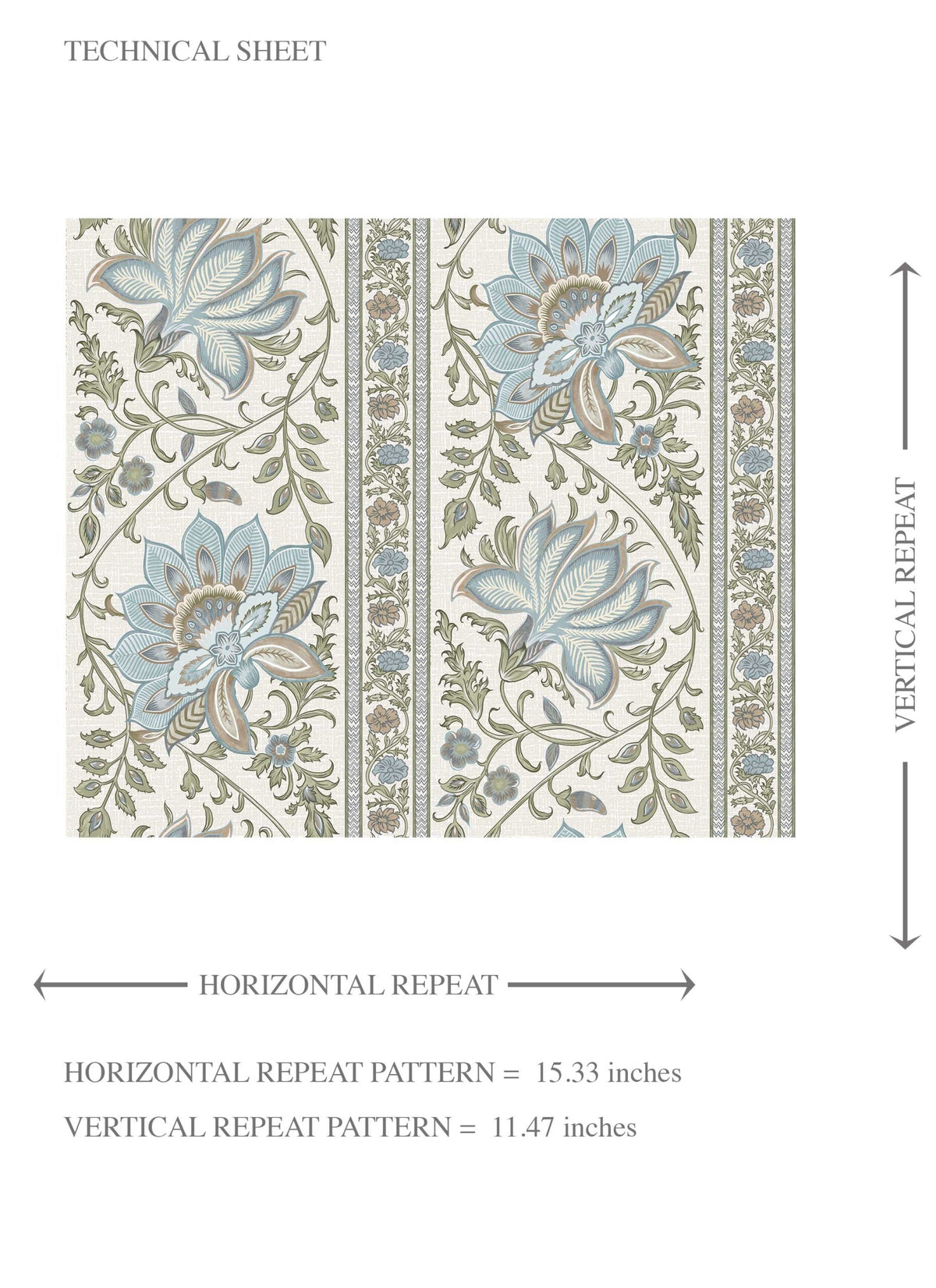 Vintage Floral Striped/ Botanical Kids Room Wallpaper (Blue/ Green/ Sage Gray)