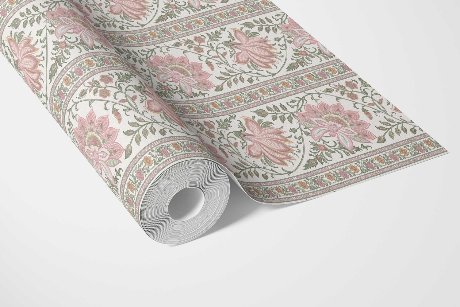 Vintage Floral Striped/ Botanical Bathroom Wallpaper (Pink/ Green)