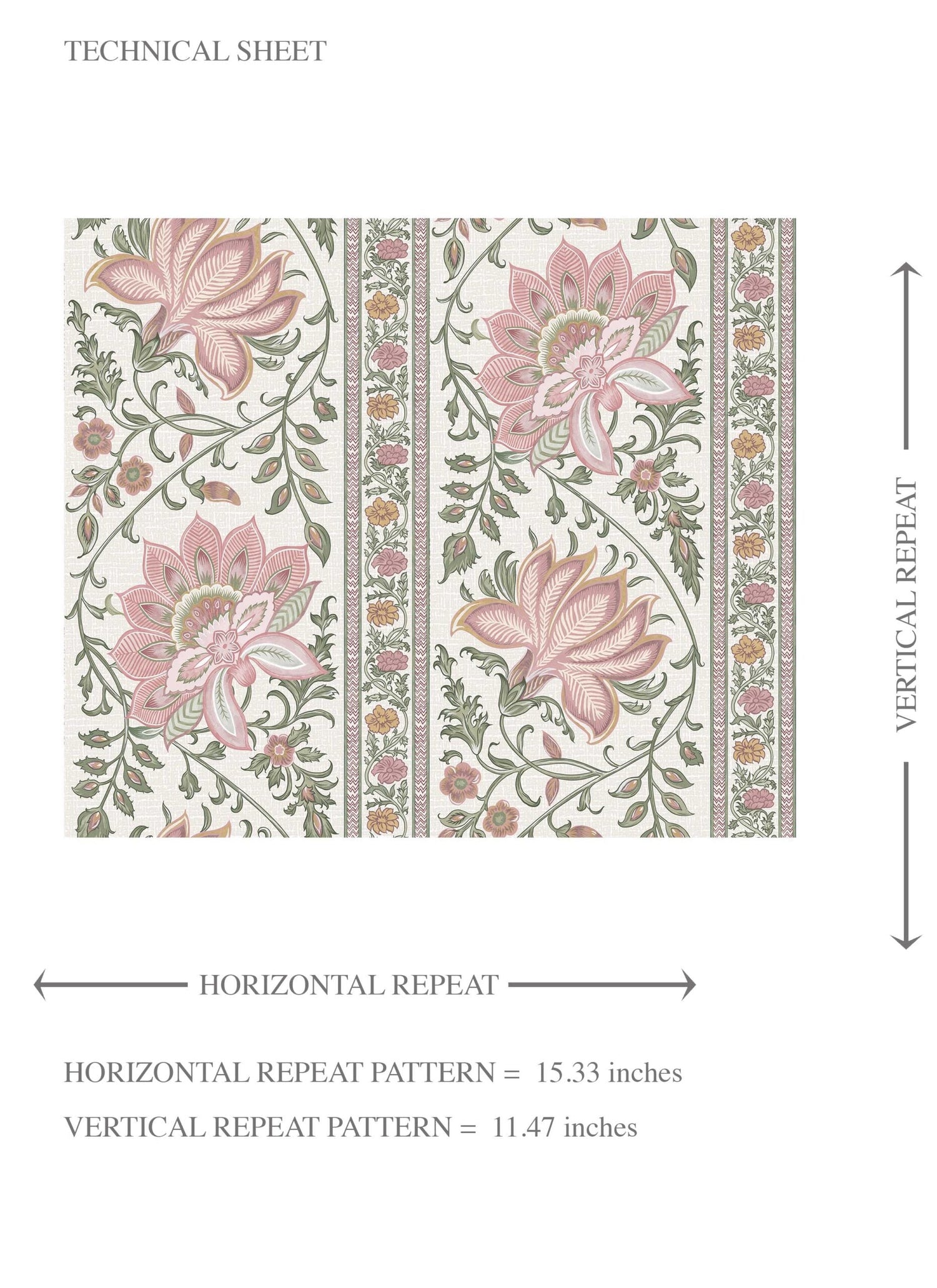 Vintage Floral Striped/ Botanical Kids Room Wallpaper (Pink/ Green)