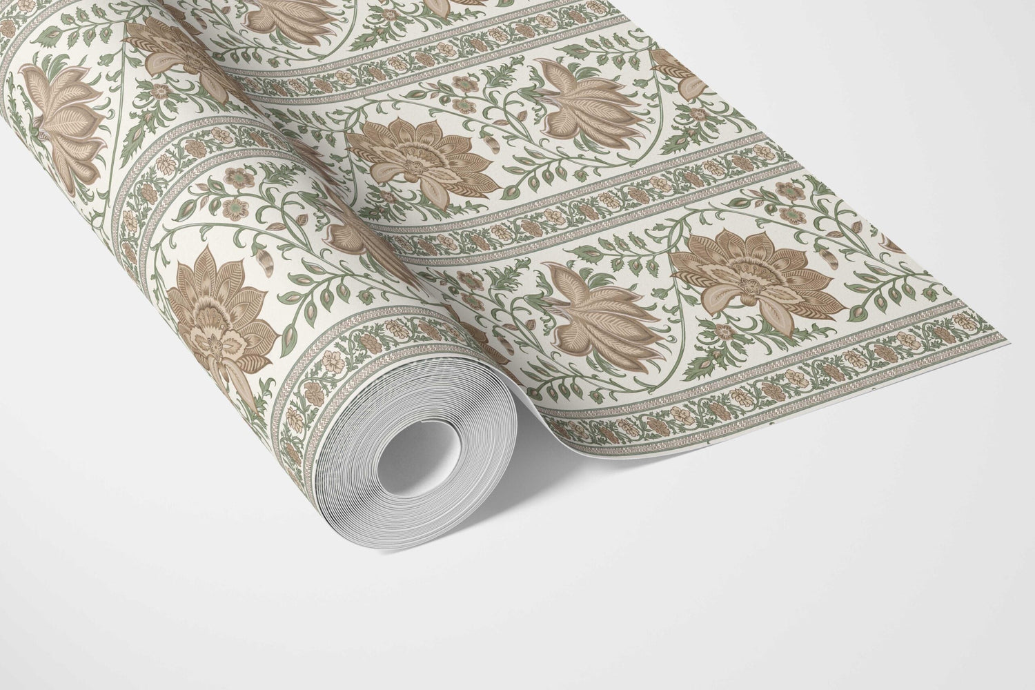 Vintage Floral Striped/ Botanical Bathroom Wallpaper (Brown/ Green)