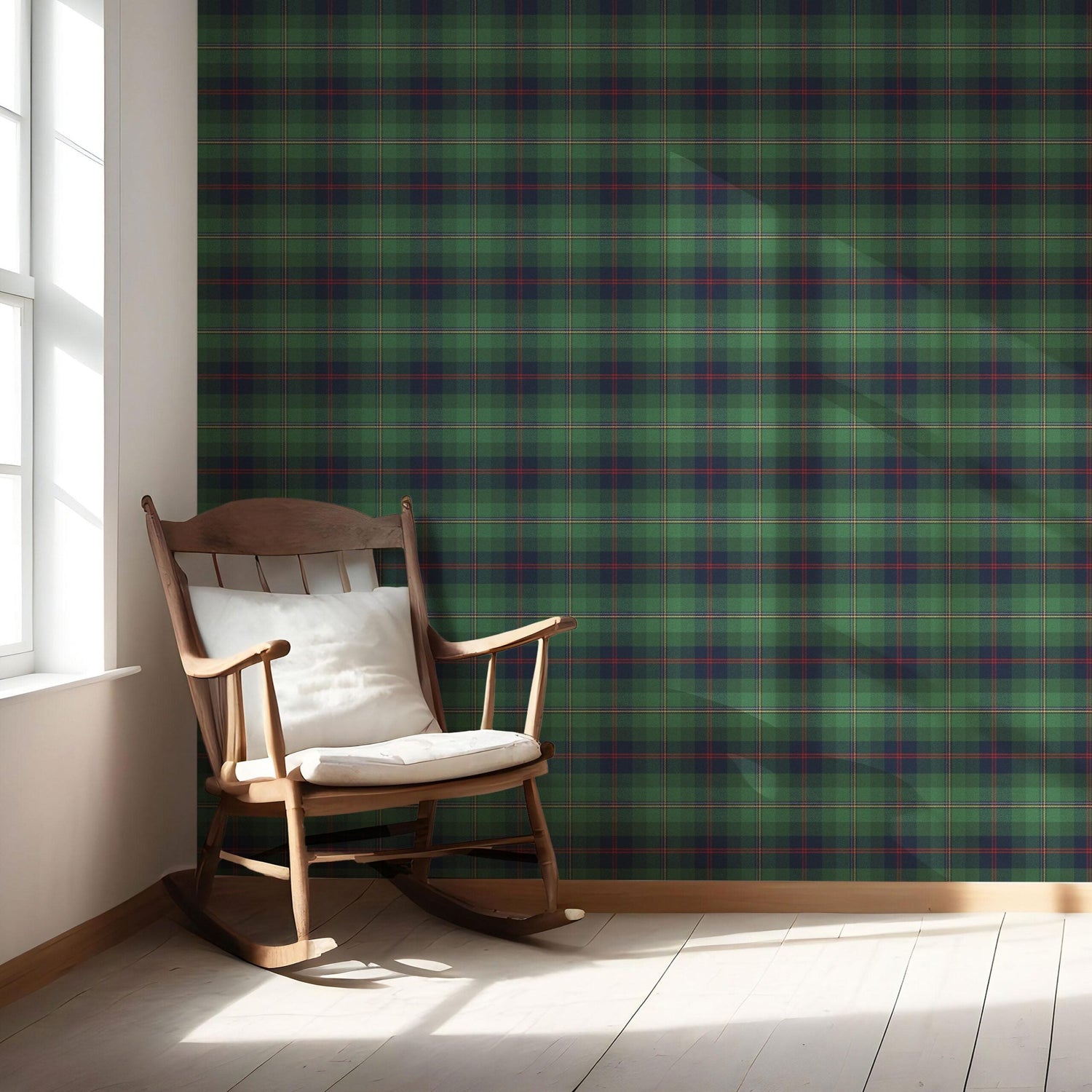 Geometric Plaid Checkered Nursery Wallpaper (Green/ Navy Blue/ Red/ Yellow)