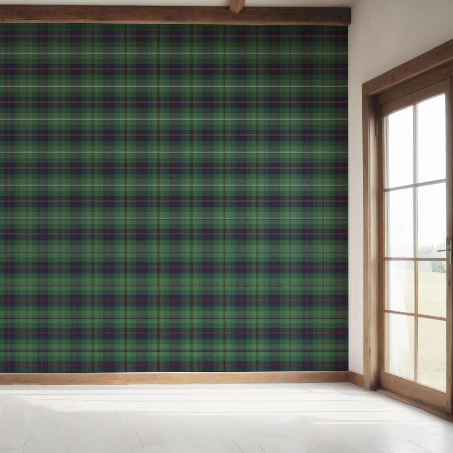 Geometric Plaid Checkered Bedroom Wallpaper (Green/ Navy Blue/ Red/ Yellow)