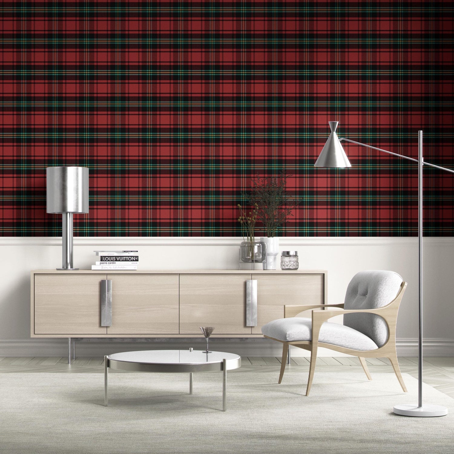 Geometric Plaid Checkered Kitchen Wallpaper (Red/ Black/ Yellow/ Aqua)