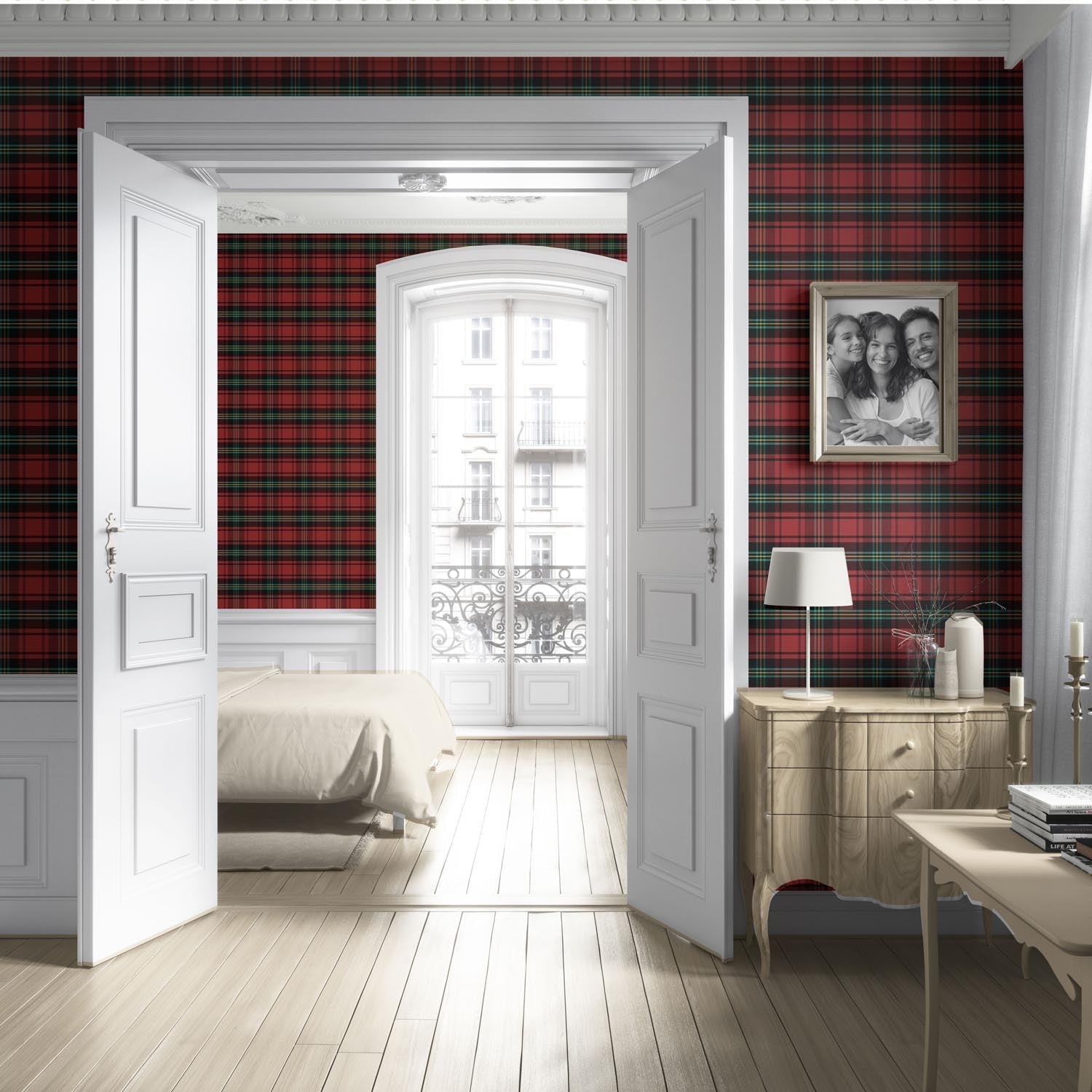 Geometric Plaid Checkered Living Room Wallpaper (Red/ Black/ Yellow/ Aqua)