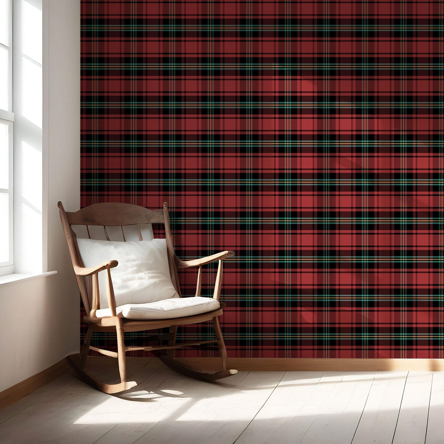 Geometric Plaid Checkered Nursery Wallpaper (Red/ Black/ Yellow/ Aqua)