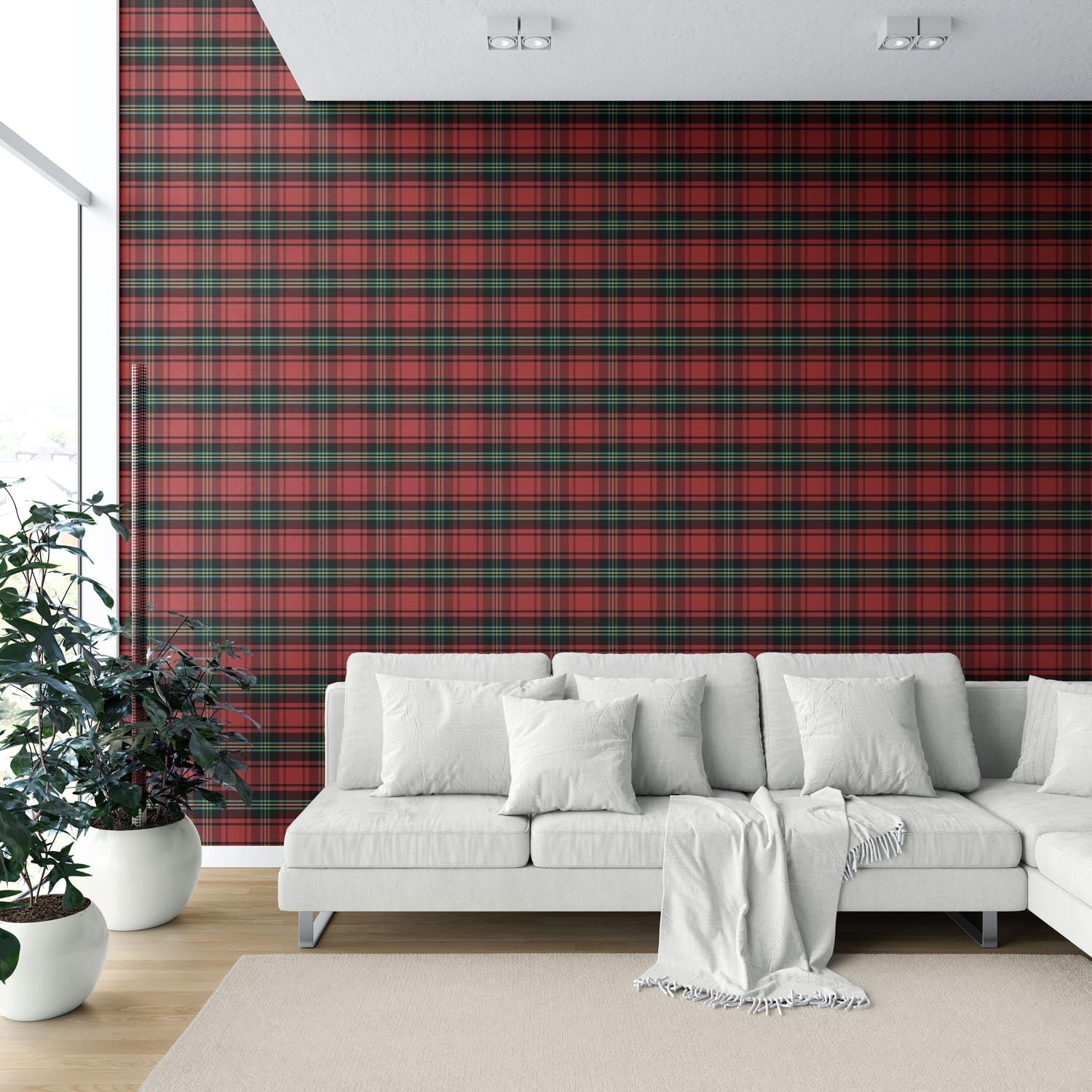 Geometric Plaid Checkered Shower Toilet Wallpaper (Red/ Black/ Yellow/ Aqua)