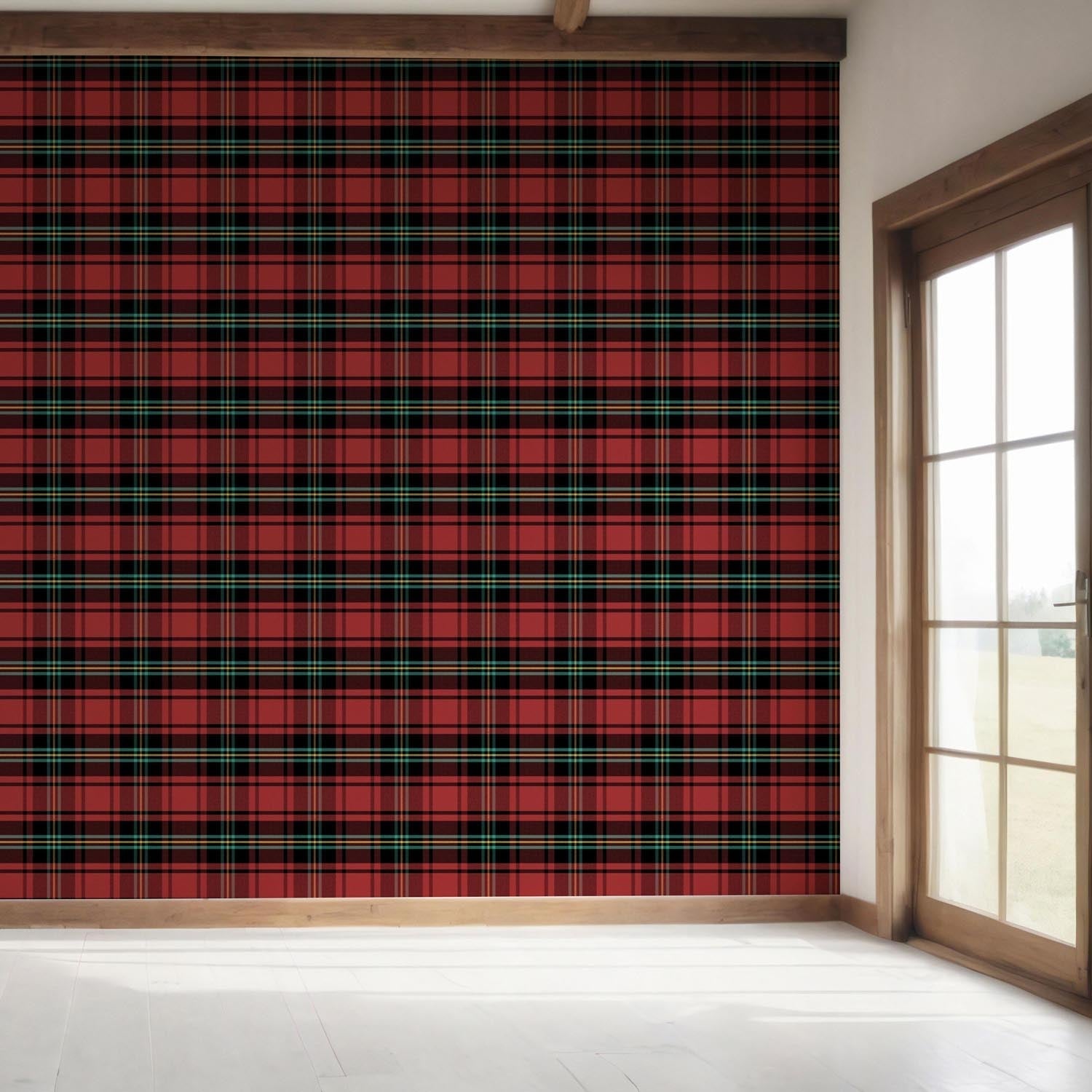 Geometric Plaid Checkered Bedroom Wallpaper (Red/ Black/ Yellow/ Aqua)